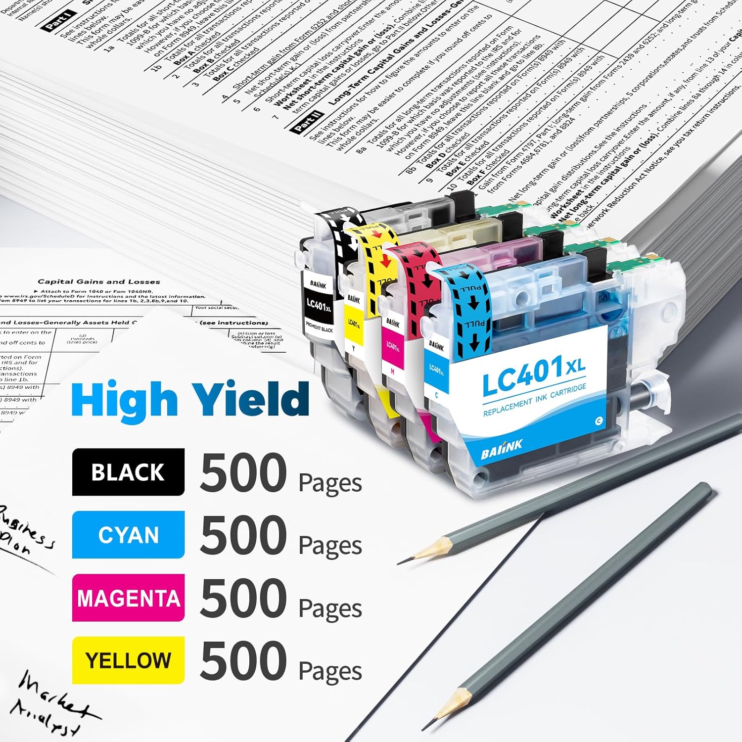 LC401XL LC401 Ink Cartridges Replacement for LC401XL Ink Cartridges for Brother Printer Compatible with Brother MFC-J1010DW MFC-J1012DW MFC-J1170DW Printer (Black Cyan Magenta Yellow, 4 Pack)