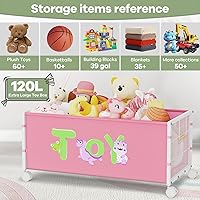 Vista 2 de Caja de juguetes extra grande de 120 litros con ruedas y asa, 33.1 x 16.5 x 14.6 pulgadas, cofre grande de juguetes para niños y niñas, organizador