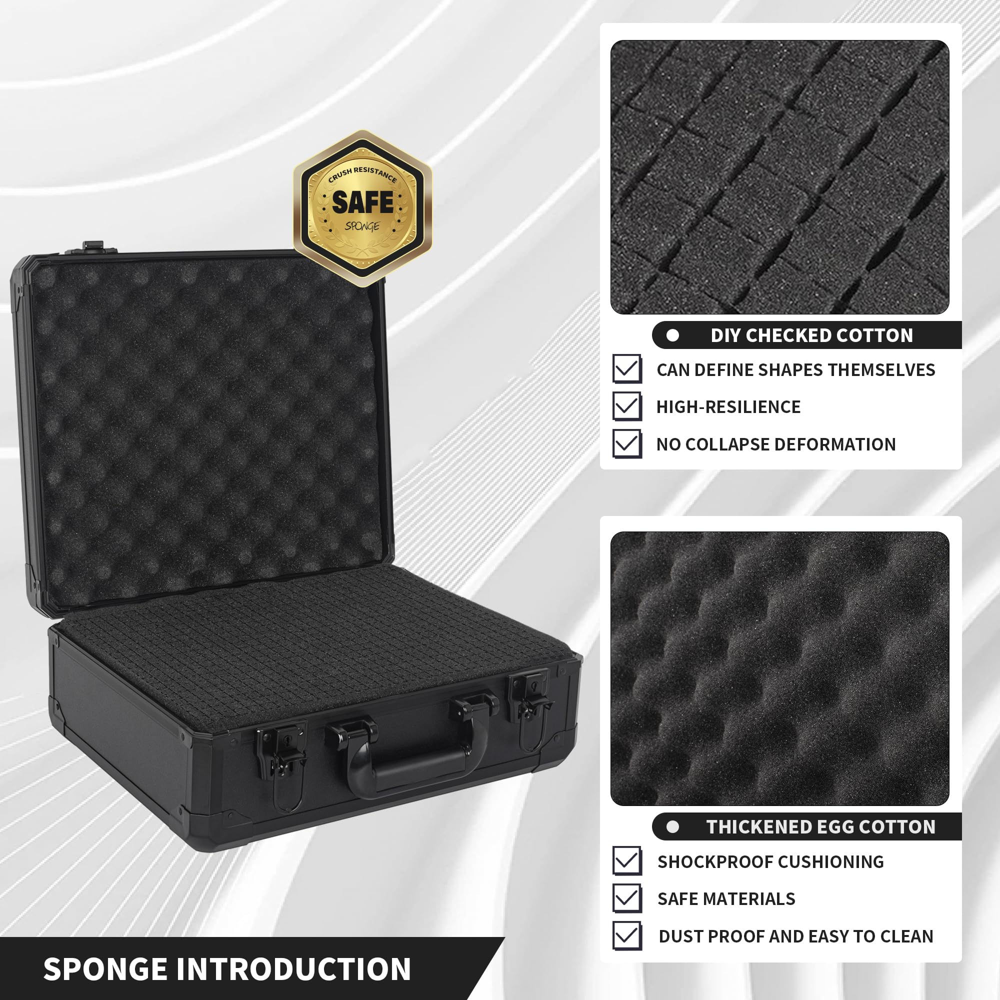 OUUTMEE Borsa per il trasporto con schiuma pre-cubo personalizzabile, lega di alluminio, struttura stabile, ideale per microfono, equimento, fotocamera, strumenti, registratori ecc
