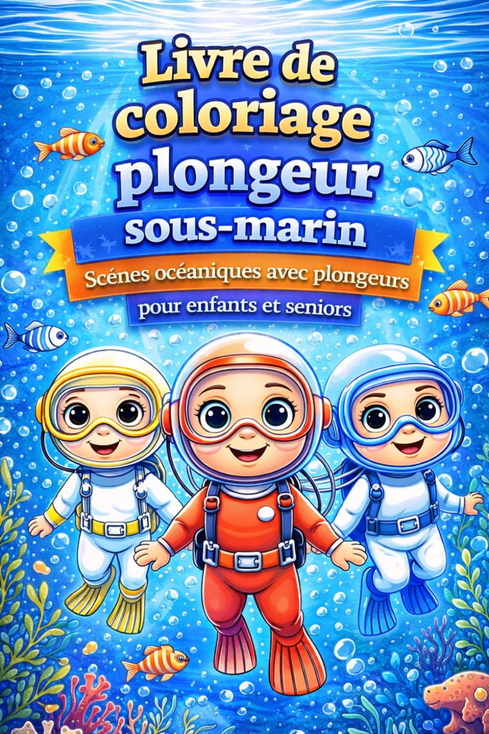 Livre de coloriage plongeur sous-marin – Scènes océaniques avec plongeurs pour enfants et seniors | Détente et concentration: 82 dessins relaxants ... impression recto uniquement anti-transfert