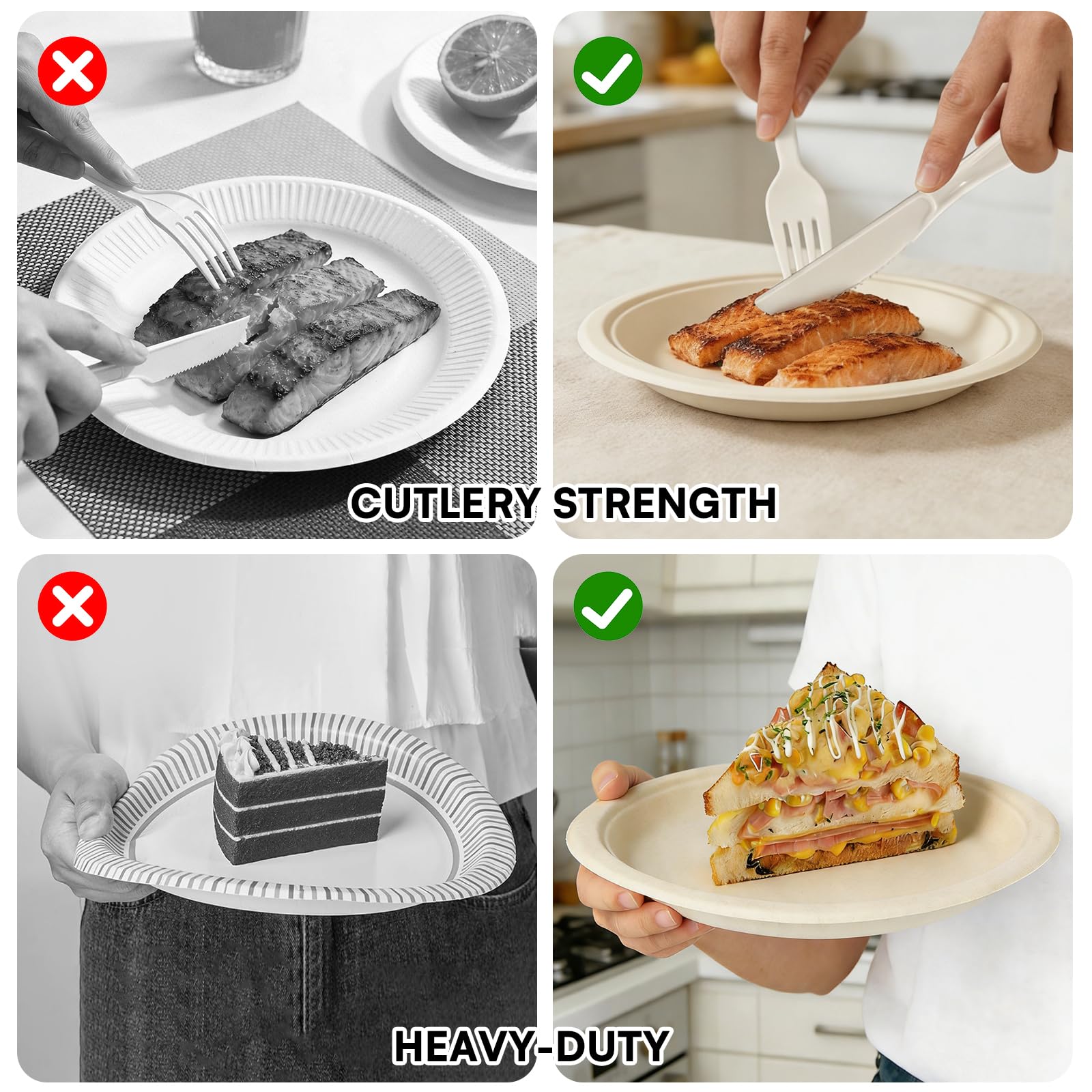 Finepak Compostable Paper Plates 9 Inch，Heavy Duty Paper Plates 100 Pack, Disposable Plates Biodegradable Dinnerware for Everyday Use, Party, Family (Microwave Safe) - 5