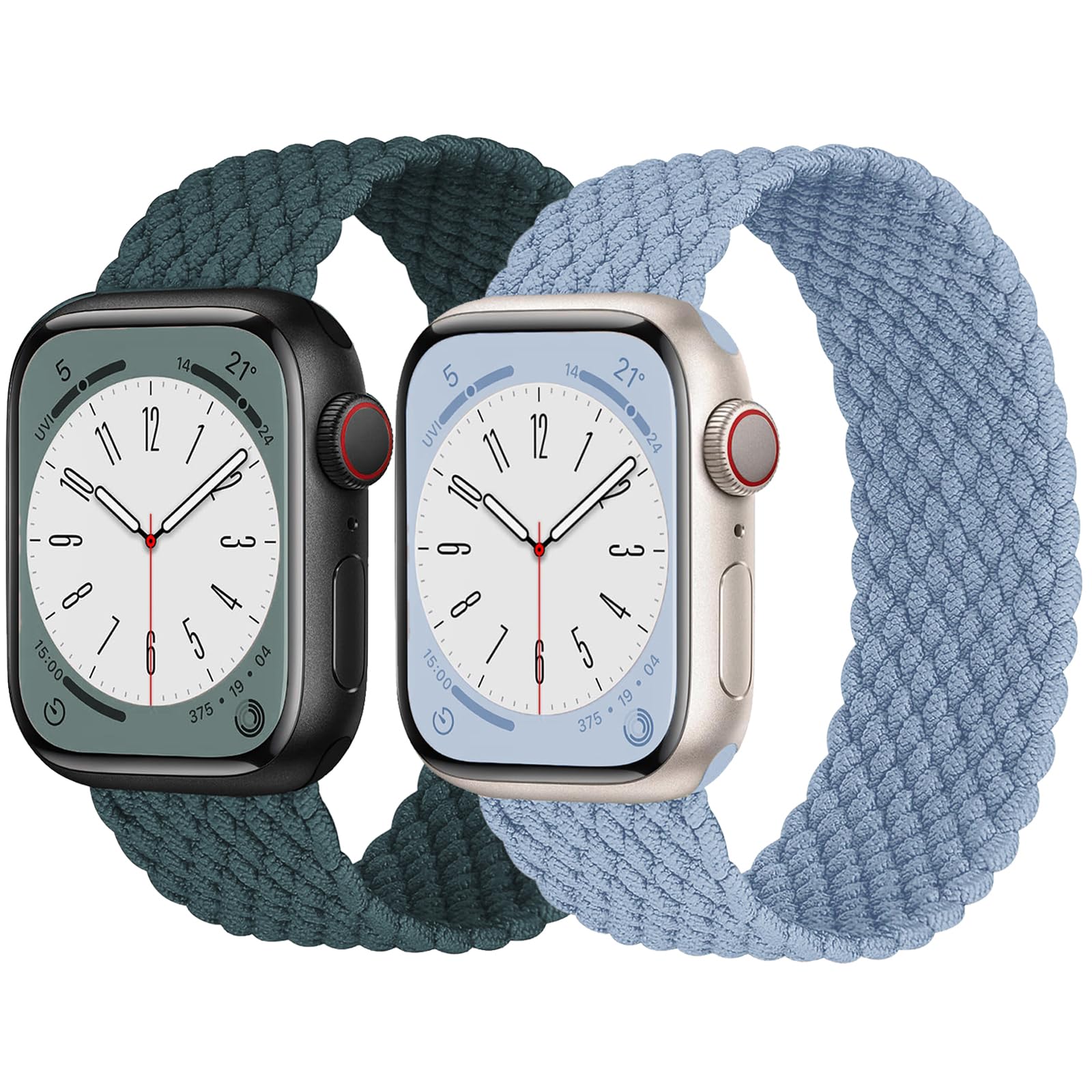 2 Pack Braided Solo Loop For Apple Watch Band 40mm 41mm 42mm 44mm 45mm 46mm 38mm 49mm Ultra 3 2 Women men,Stretchy Woven Nylon Elastic Strap