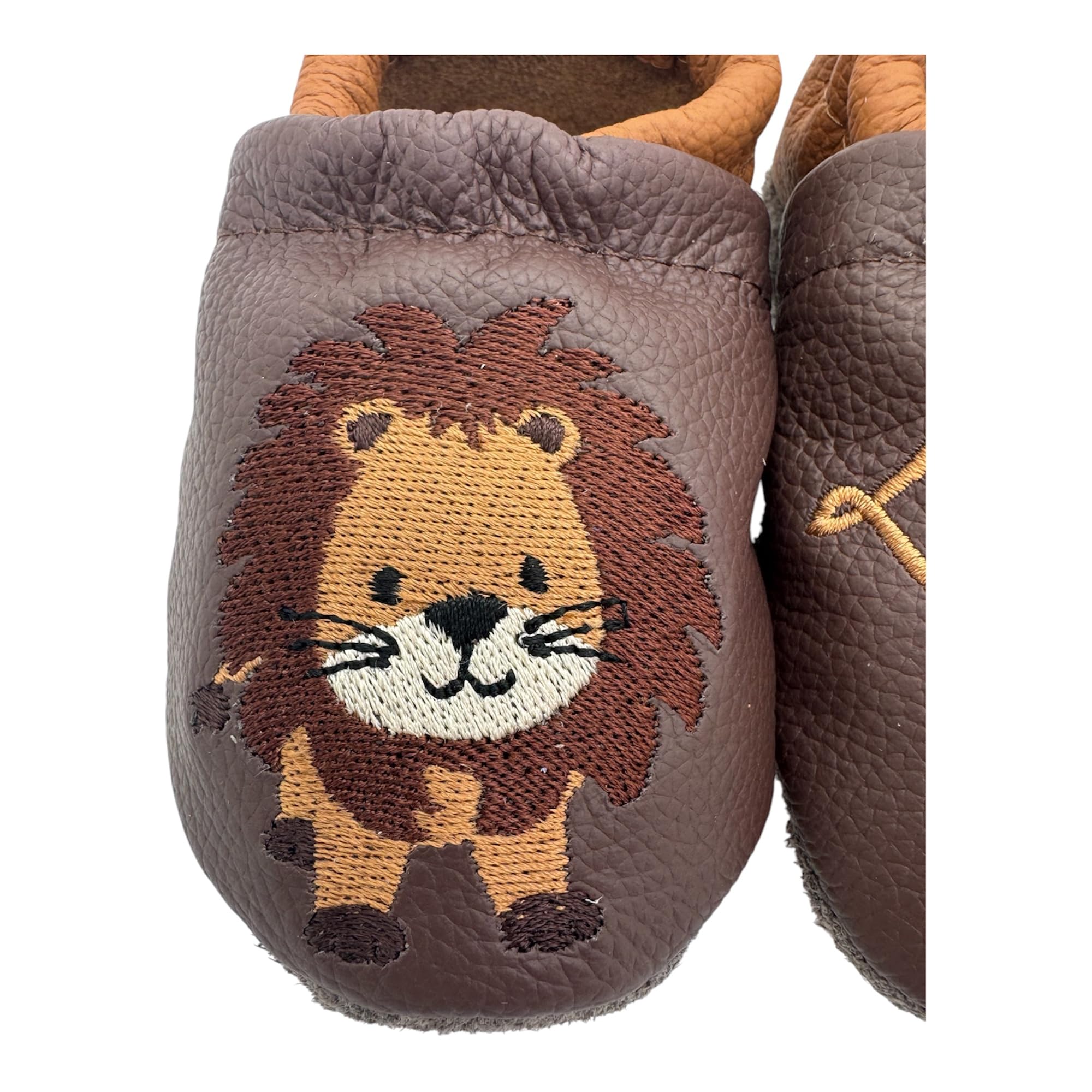 Generisch Personalisierte Lederpuschen mit Löwe & Name | Dunkelbraun/braun