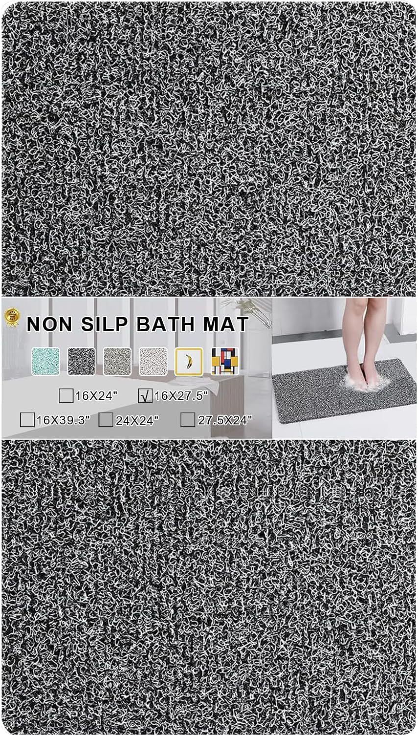Tapis antidérapant pour baignoire 1,5 cm extra épais à séchage rapide en luffa