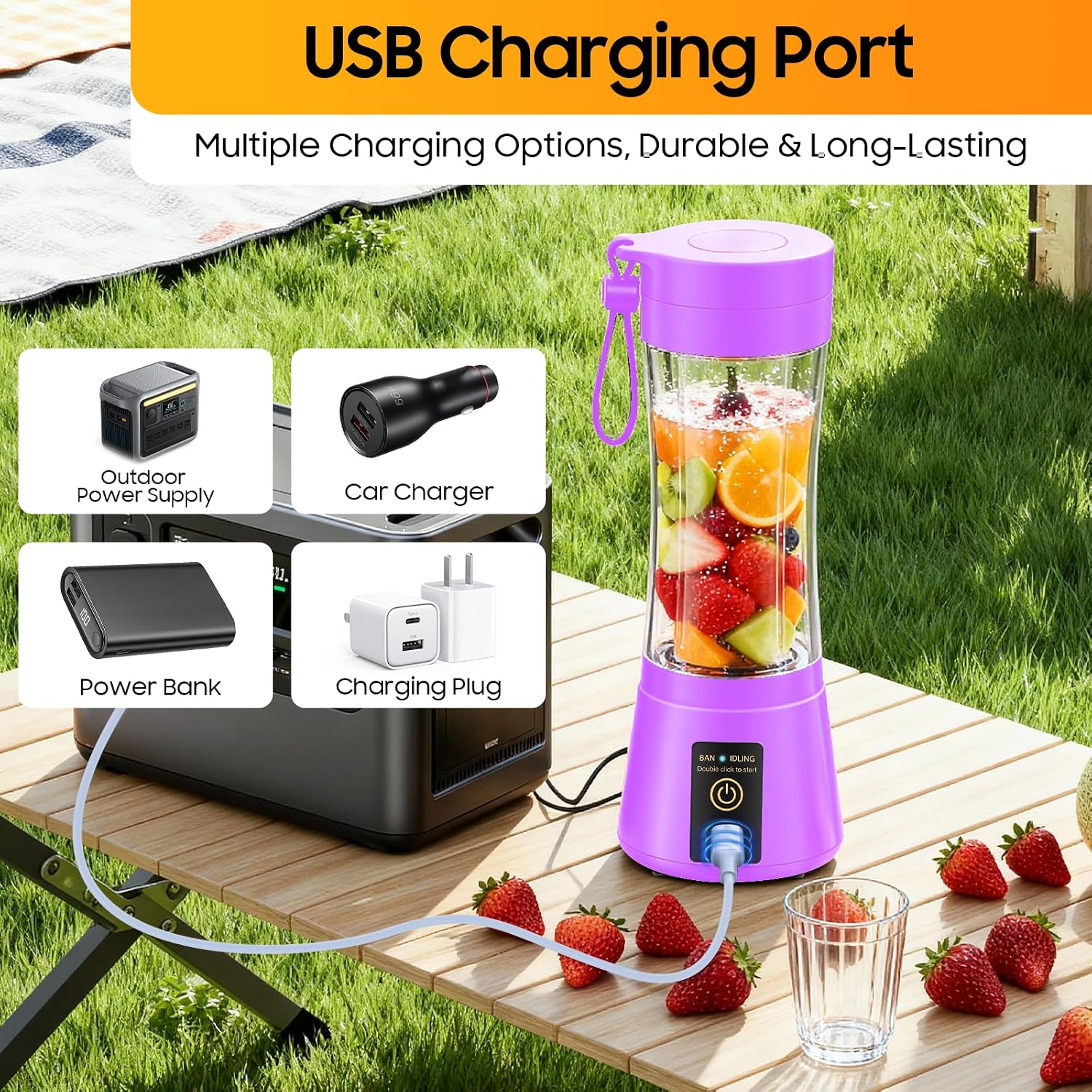 Cordless Portable Blender for Smoothies & Shakes - Personal Size Blender Lightweight & Rechargeable, 380Ml BAP Free Juice Cup with 6 Blades, Freshly Squeezed for Sports/Picnic