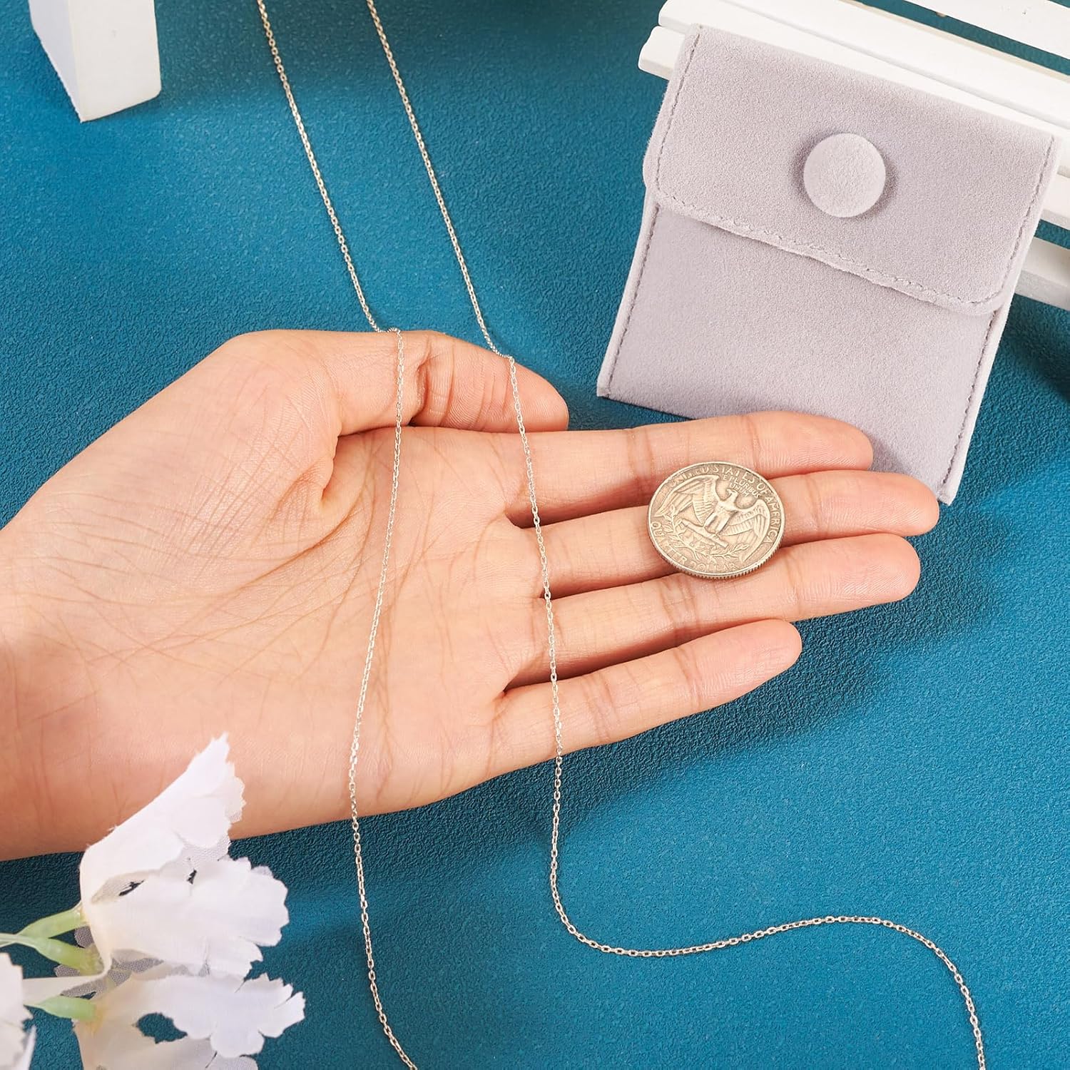 Pandahall 1M 925 Sterling Silver Cable Chains Bracelet Necklace Jewelry Chains Unwelded Silver Oval Link Chains for Permanent Jewelry Making with Polishing Clothe & Velvet Bags - Image 7