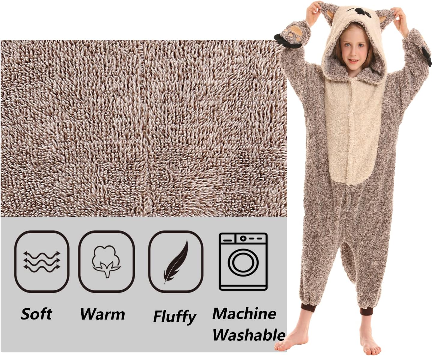 SimZoo Kids Animal Pajamas, Boy Girls Otter Cosplay Costume Sleepwear, One-Piece Unisex Homewear 4-13Y - Image 6