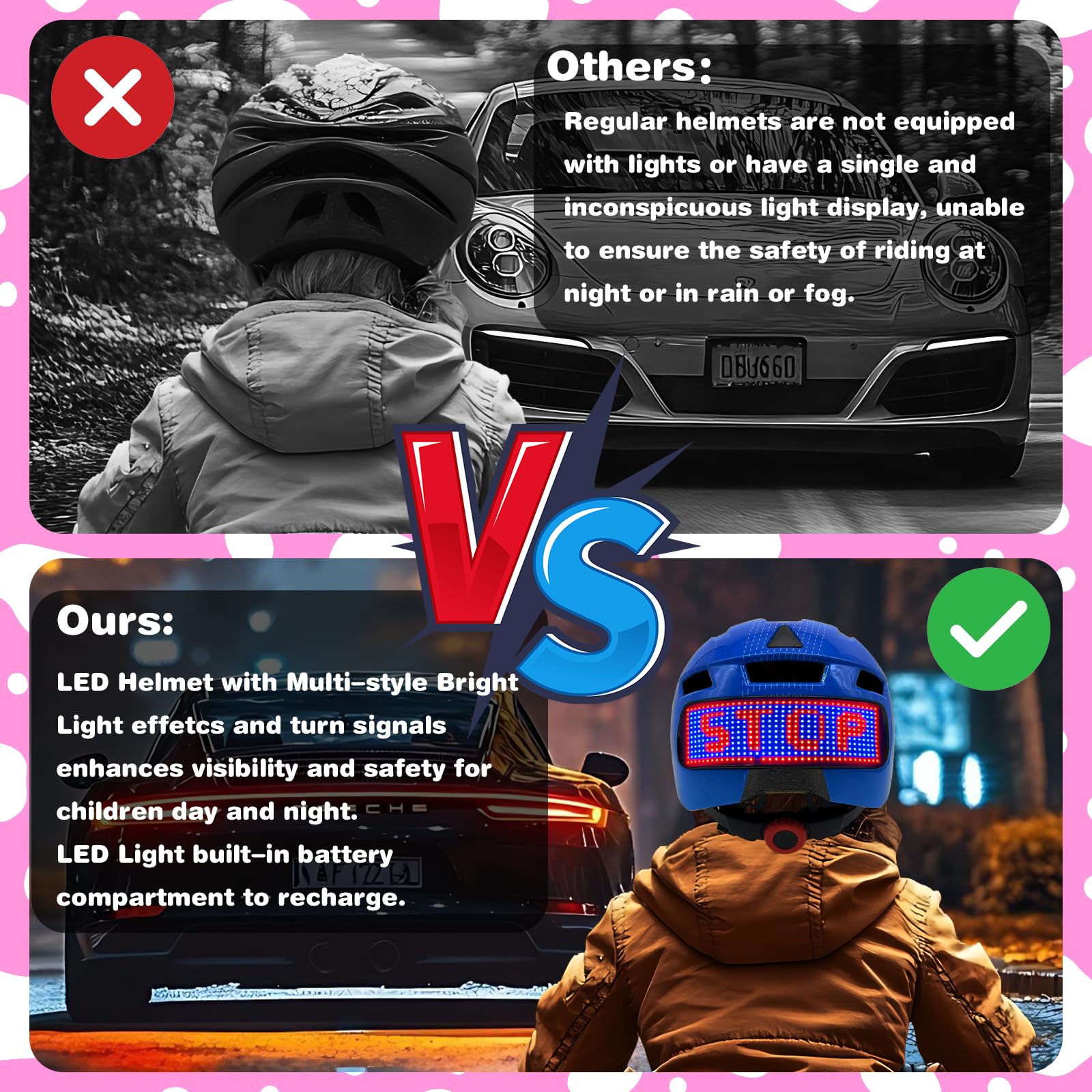 MOYACA Kids Bike Helmet with LED Lights, Remote Control Turn Signals Safety Helmet Back Light for Youth Mountain Cycling Scooter Skateboarding, Adjustable and Lightweight for Boys Girls, Pink