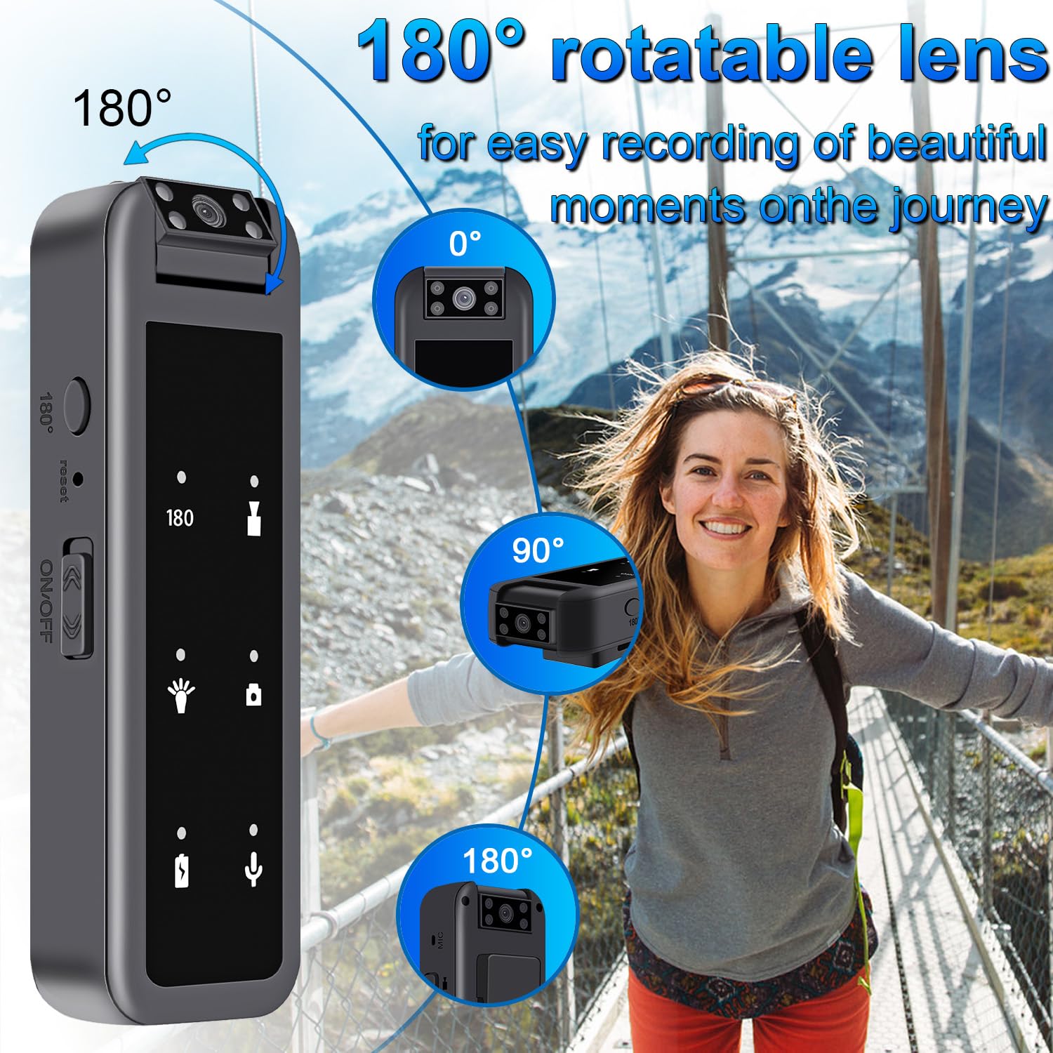 1080P Mini Video Cámara con Clip Trasero, 128GB Cámara de Cuerpo con 5HR Batería &180° Lente Giratoria, Visión Nocturna Cámara de Cuerpo con Grabación de Video y Audio
