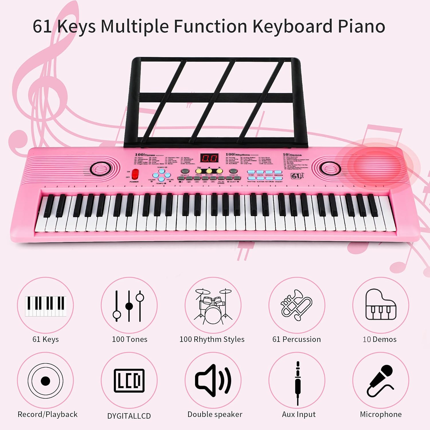 Keyboard Piano 61 Key Electric Digital Piano Music keyboard w/Microphone Portable Piano For Kids Beginner Birthday Christmas Gifts Pink pink 61 key piano