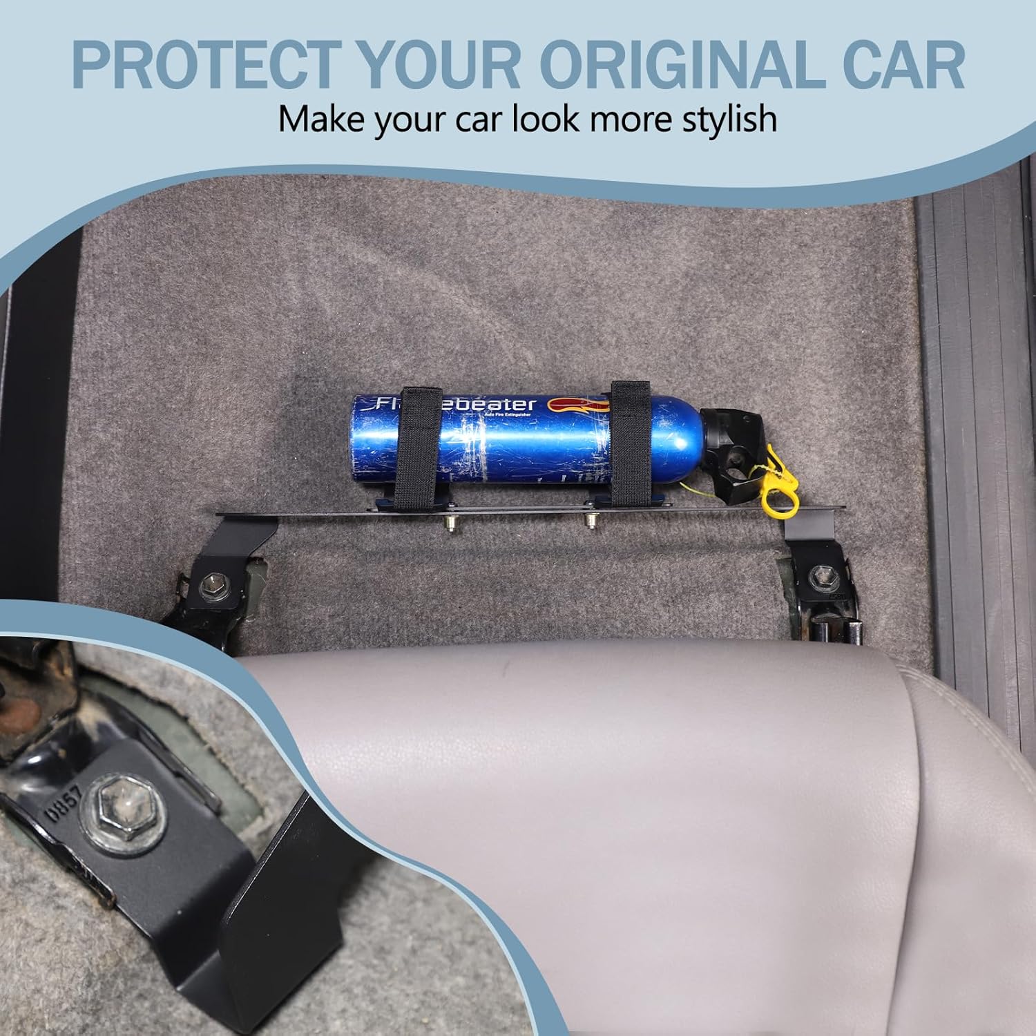 Under Seat Quick Release Roll Bar Fire Extinguisher Mount Bracket Compatible with Toyota Land Cruiser LC120 J120 Prado 2003-2009,Vehicle Fire Extinguisher Bottle Tie Bracket Billet