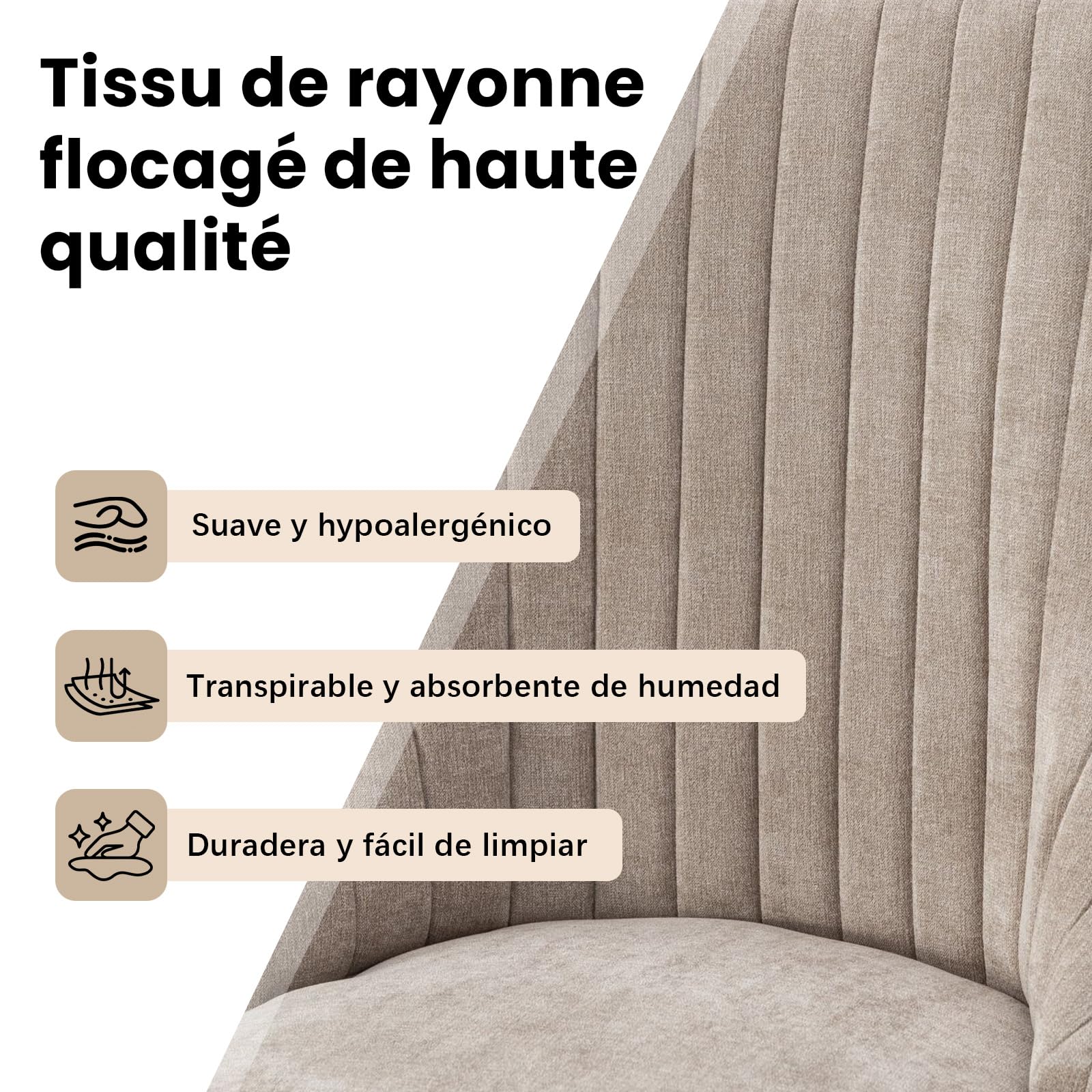 SoarFlash Conjunto de 2 sillas de Comedor, con Respaldo Alto y Acolchado Vertical, Patas de Madera Maciza curvadas, Elegante Silla tapizada para el Comedor, Beige Gris