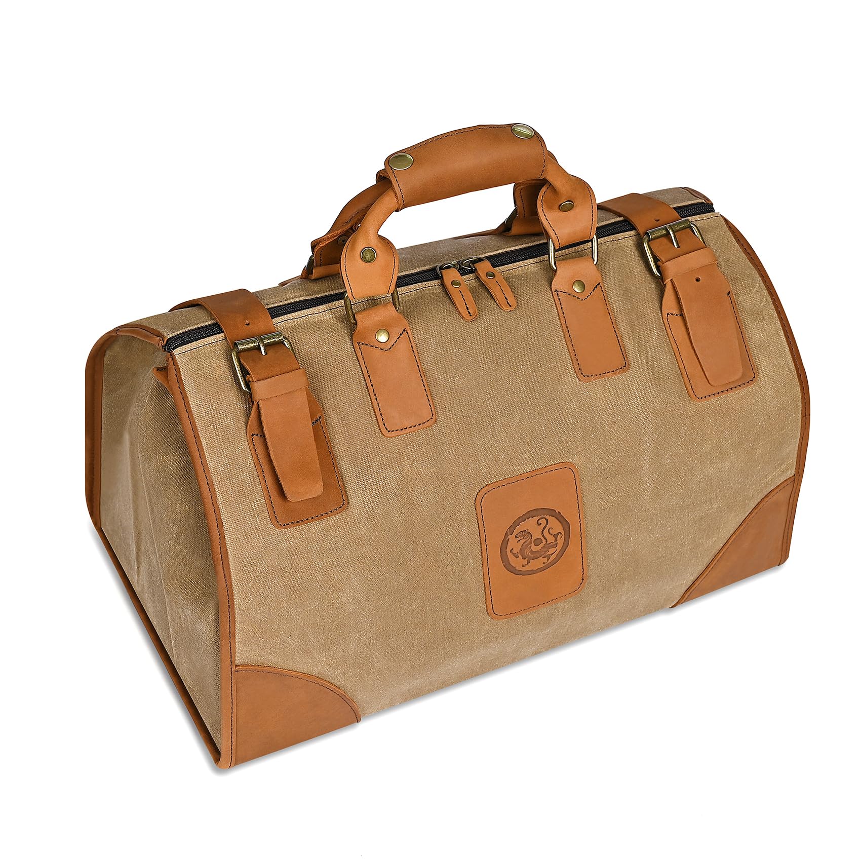 Wasserabweisend Canvas Crazy Horse Leder Reisetasche 35L Trim Unisex Handgepäck Weekender Tasche Sporttasche für Reise Wochenende Urlaub FB8151 (Hellbraun)