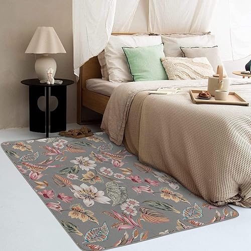Miniatura 3 de Alfombra botánica de 3 x 4 pulgadas, alfombra floral, lavable para decoración de sala de estar, dormitorio, alfombra suave antideslizante de pelo