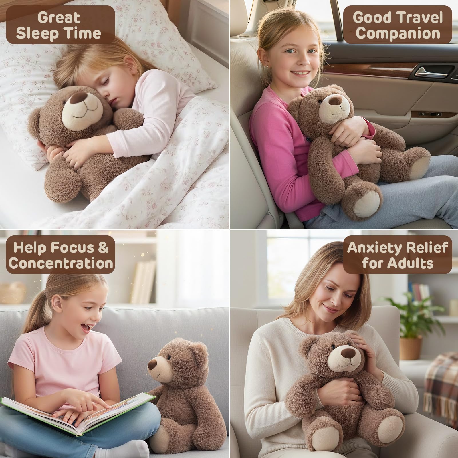 Joyreal 1.5 kg Orsetto Ponderato per I'ansia, Sollievo Dall'ansia per Gli Adulti, Orsetto in Peluche ponderato, Giocattoli Sensoriali per l'autismo, Animale di Peluche Ponderato 1.5 kg