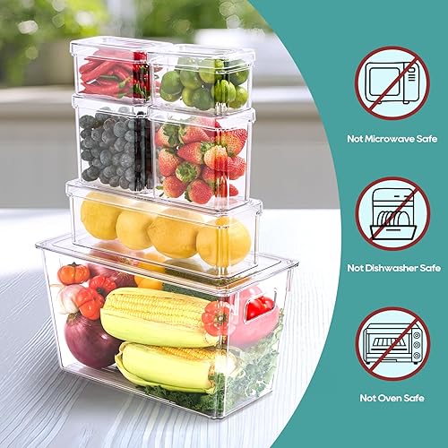 Miniatura 2 de MUCHII Paquete de 6 organizadores y almacenamiento de nevera, apilables con tapas, organizadores de cocina para frutas, alimentos, verduras