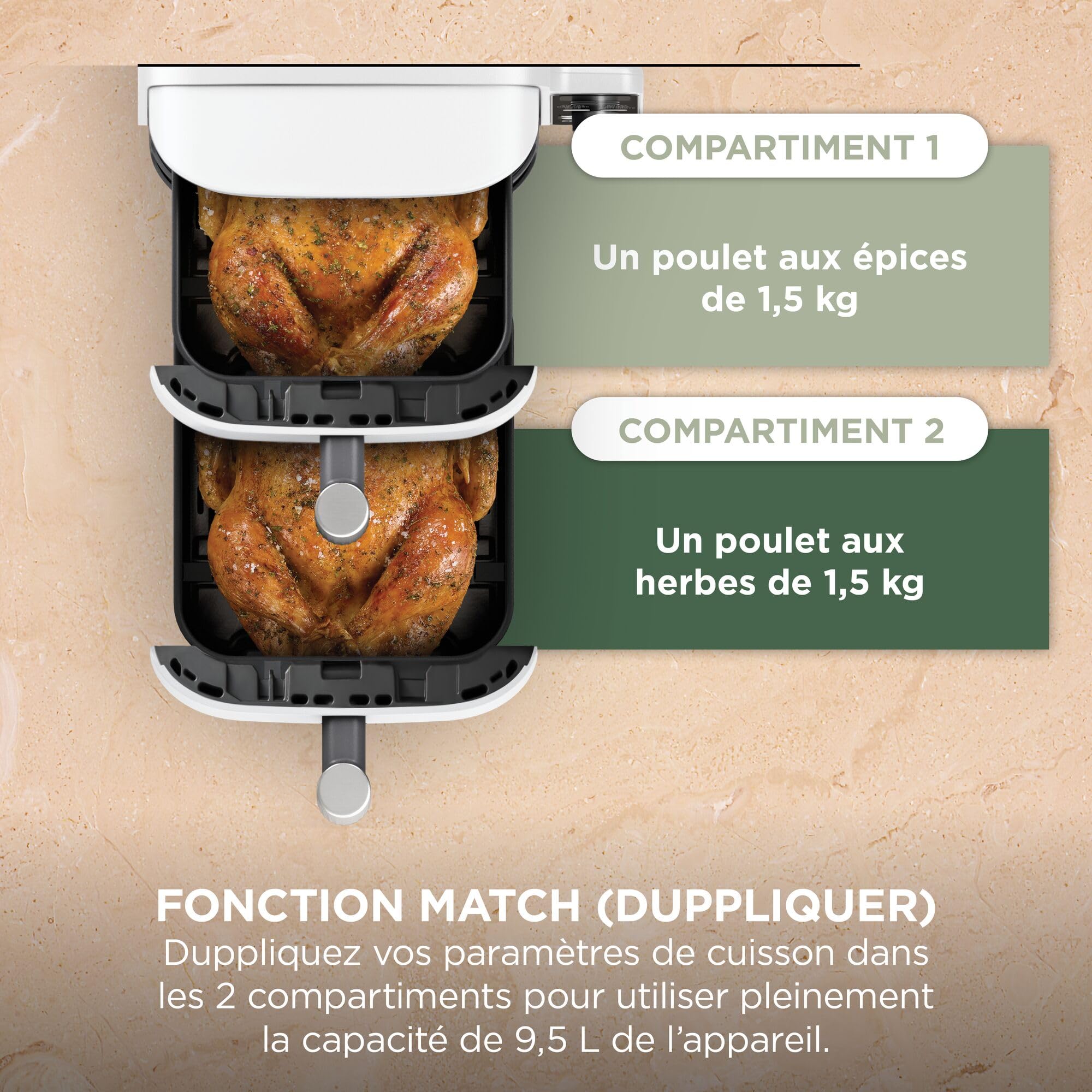 NINJA Double Stack XL Air Fryer, Friteuse sans huile Verticale Double Tiroir 4 Niveaux de Cuisson, 2 Tiroirs, 2 Grilles, Capacité de 9,5 L, 6 Fonctions, 8 Portions, Pinces, Blanc SL400EUWH