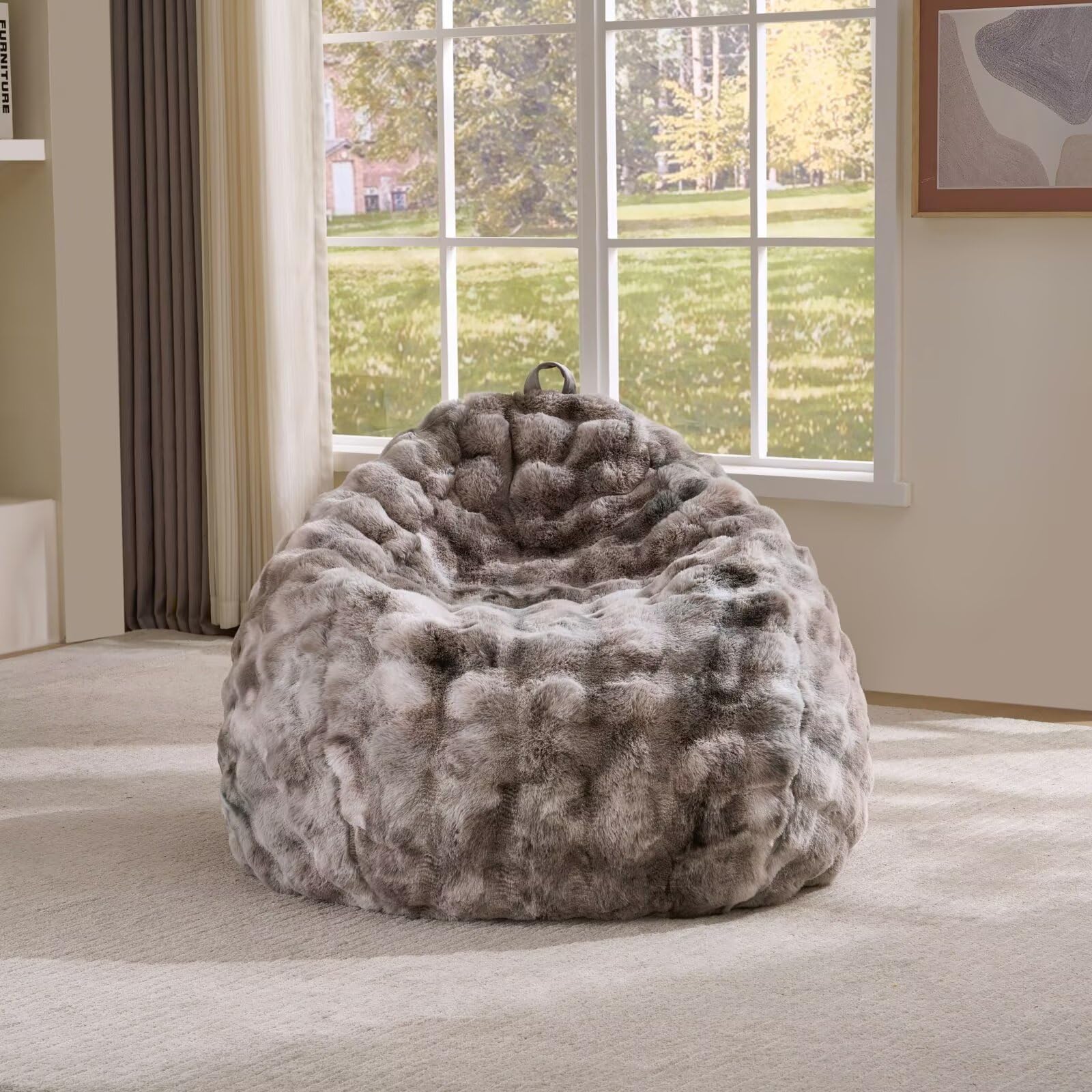Fluffy Faux Rabbit Fur Bean Bag Chair Cover(No Filler),Cozy Shaggy Bubble Stuffed Animal Storage Large Bean Bag Cover for Bedroom Living Room,Fuzzy Bean Bag Cover Girls Teens Adult,Tie-dye Gray