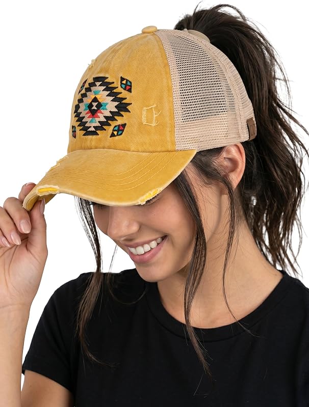 Criss Cross Ponytail Cap, Messy Bun Distressed Baseball Hat