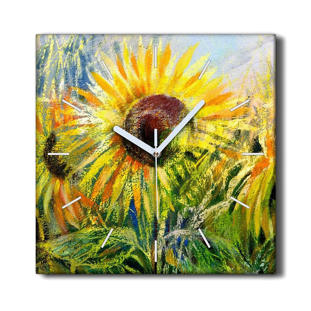Horloge de Salon Tournesol Coloray 30x30cm Toile Silencieuse pour une Ambiance Nature