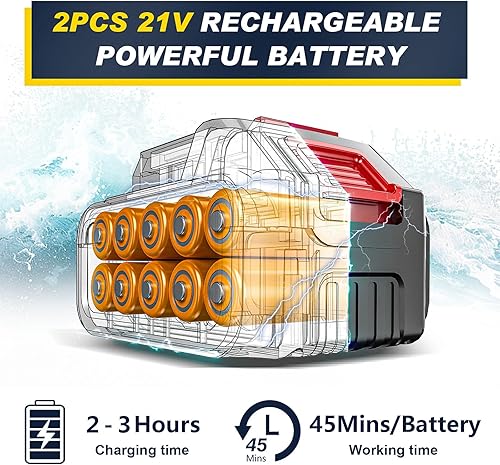 Miniatura 3 de Lavadora a presión inalámbrica, lavadora eléctrica inalámbrica de 1250 PSI con 2 baterías de 4.0 Ah y cargador y boquilla 6 en 1, lavadora eléctrica