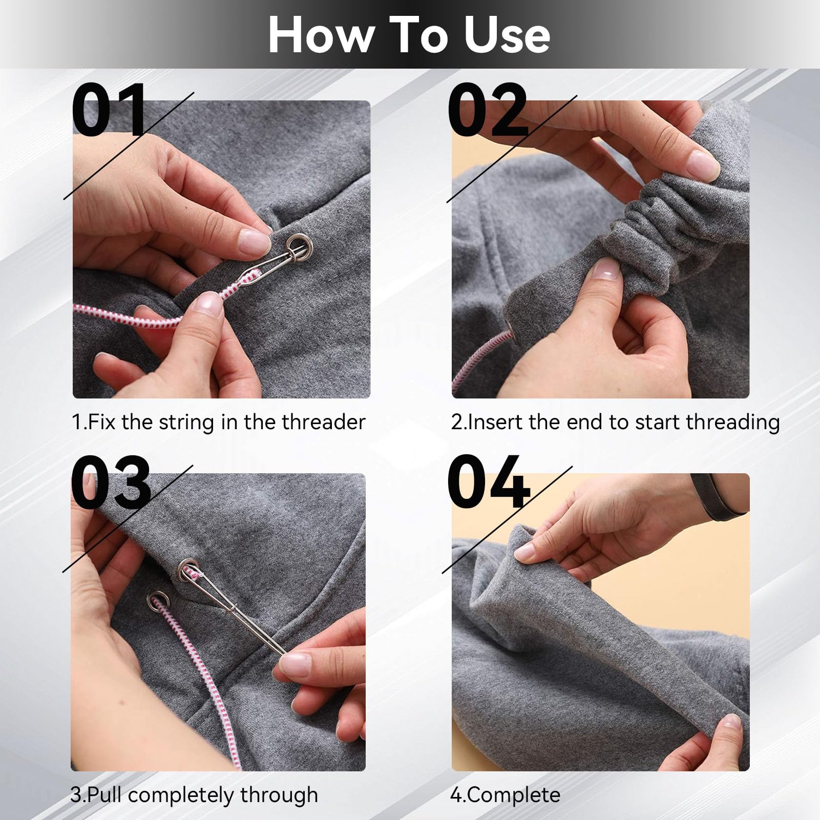 Drawstring Threader Tool Set, Hoodie String Threader Drawstring Threader, Threader Metal Easy Pull Drawstring Threader with Tweezer for for Elastics Sewing Accessories