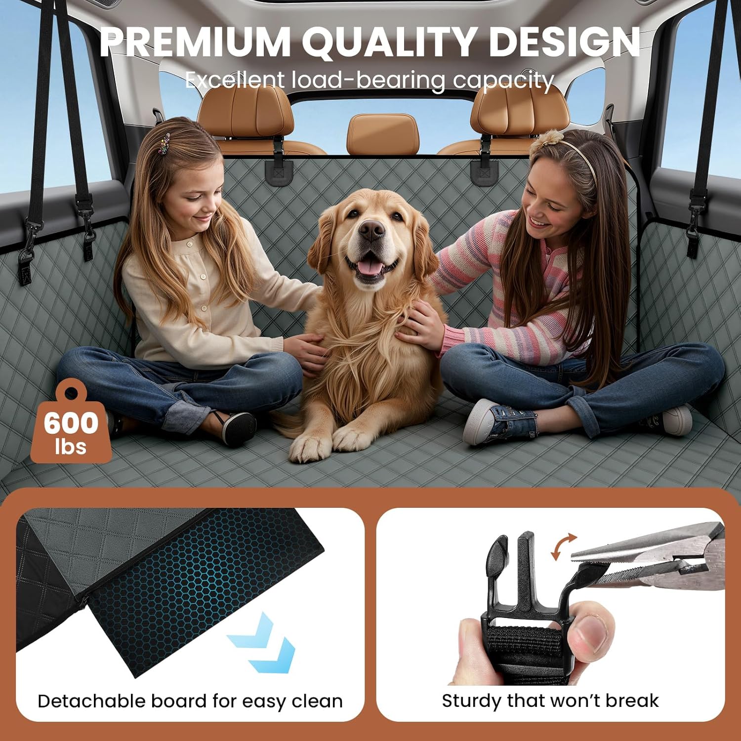 A-Pce 600D Heavy Duty Dog Car Seat Cover for Back Seat,2025 Upgraded Hard Honeycomb Bottom Back Seat Extender for Dogs- Holds 600lbs,Waterproof Scratch Proof Nonslip Dog Hammock for SUV,Grey