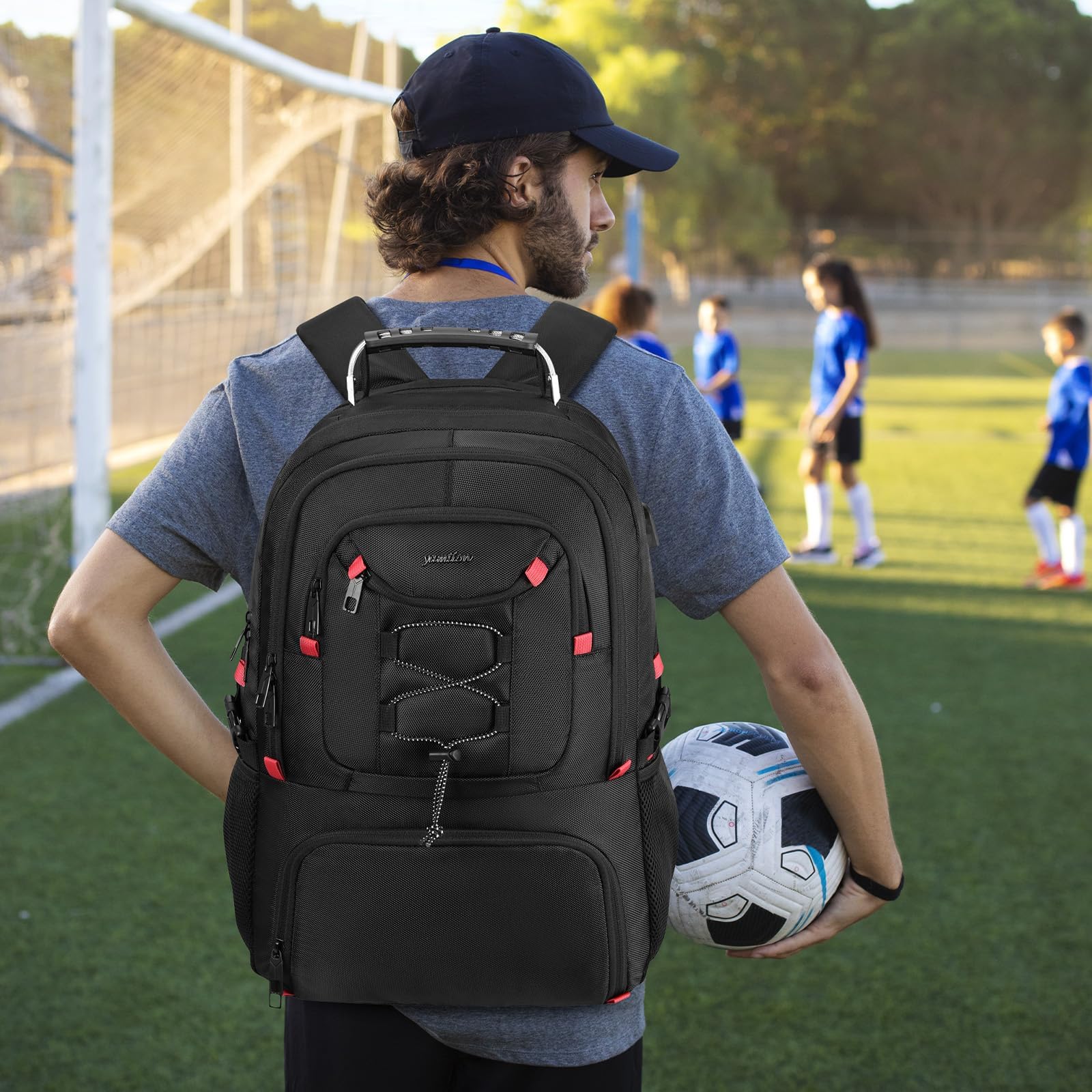 YAMTION Zaino da uomo per computer portatile da 18,4 pollici con scomparto per scarpe per palestra e campeggio, grande borsa da viaggio, zaino scolastico per ragazzi e università