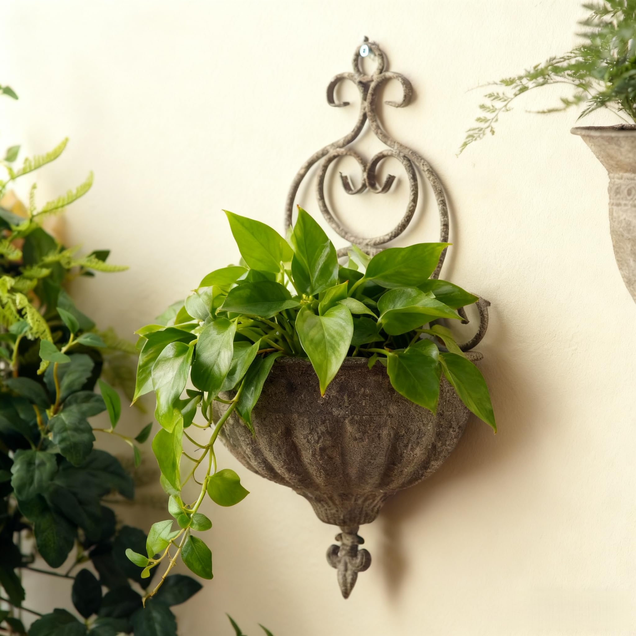 Vintage Wandbehang Pflanzgefäße - Antiker viktorianischer Stil Metall Wand Pflanzgefäß Halbrunde Blumenampel Blumentöpfe Einzigartige pastorale Retro Dekoration für Sukkulenten Luftpflanzen
