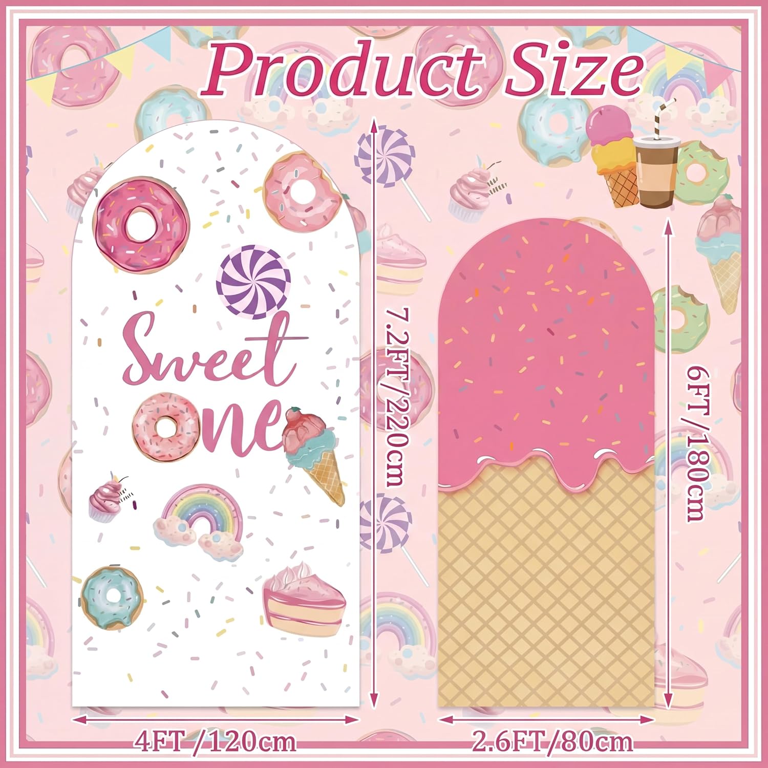 Condition photo showing New/Like New for boao sweet one arch backdrop cover 7.2ft 6ft 1st birthday decoration pink sweet one themed baby first birthday party spandex arch covers stretchy backdrop for party decoration
