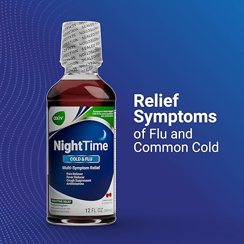 Miniatura 6 de AXIV Medicina líquida nocturna para aliviar el resfriado y la gripe, fórmula nocturna, alivio multisíntoma, analgésico, reductor de fiebre, supresor