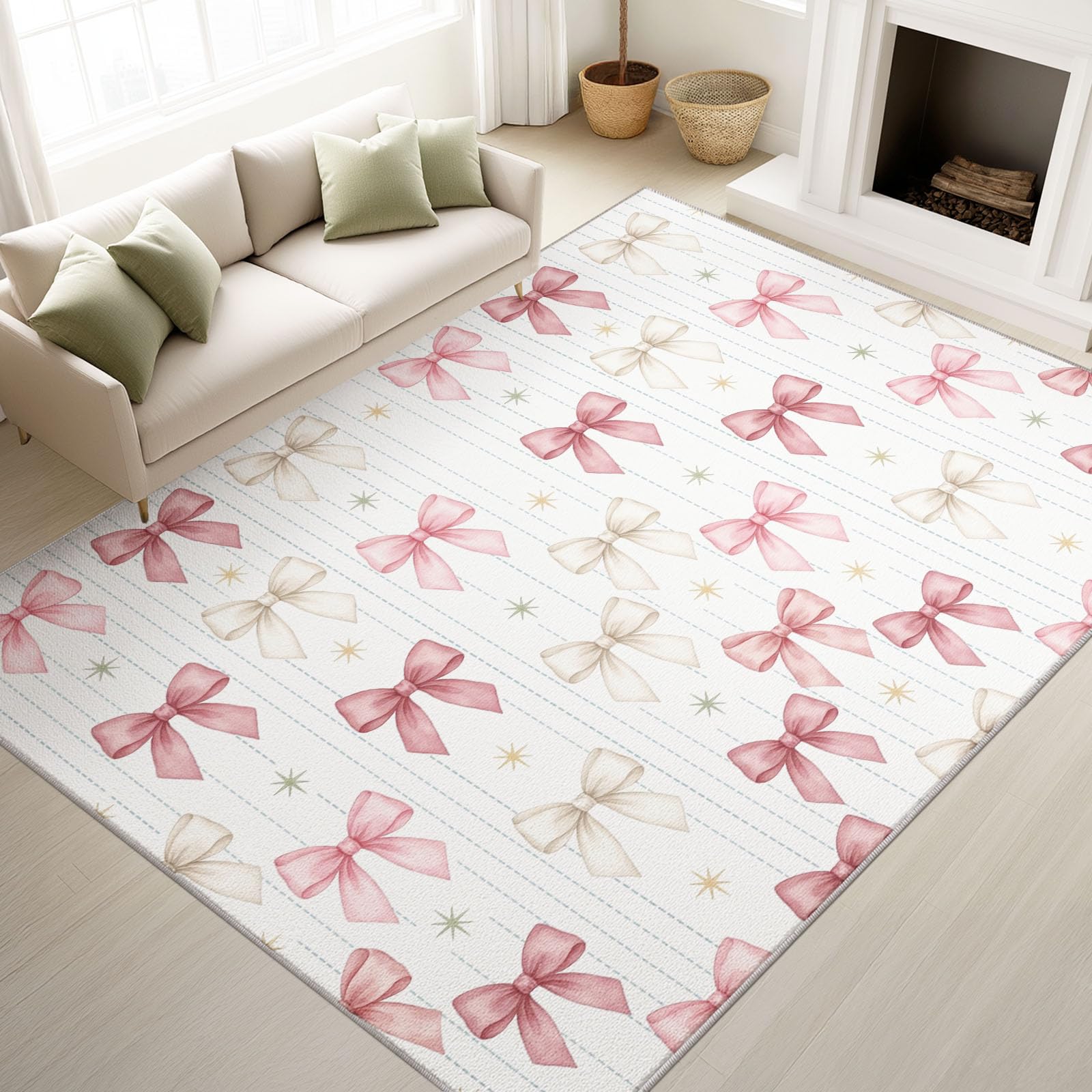 Tappeto morbido, lavabile, con fiocco, a righe, per soggiorno, camera da letto, lavabile, morbido, antiscivolo, decorativo, 80 x 150 cm