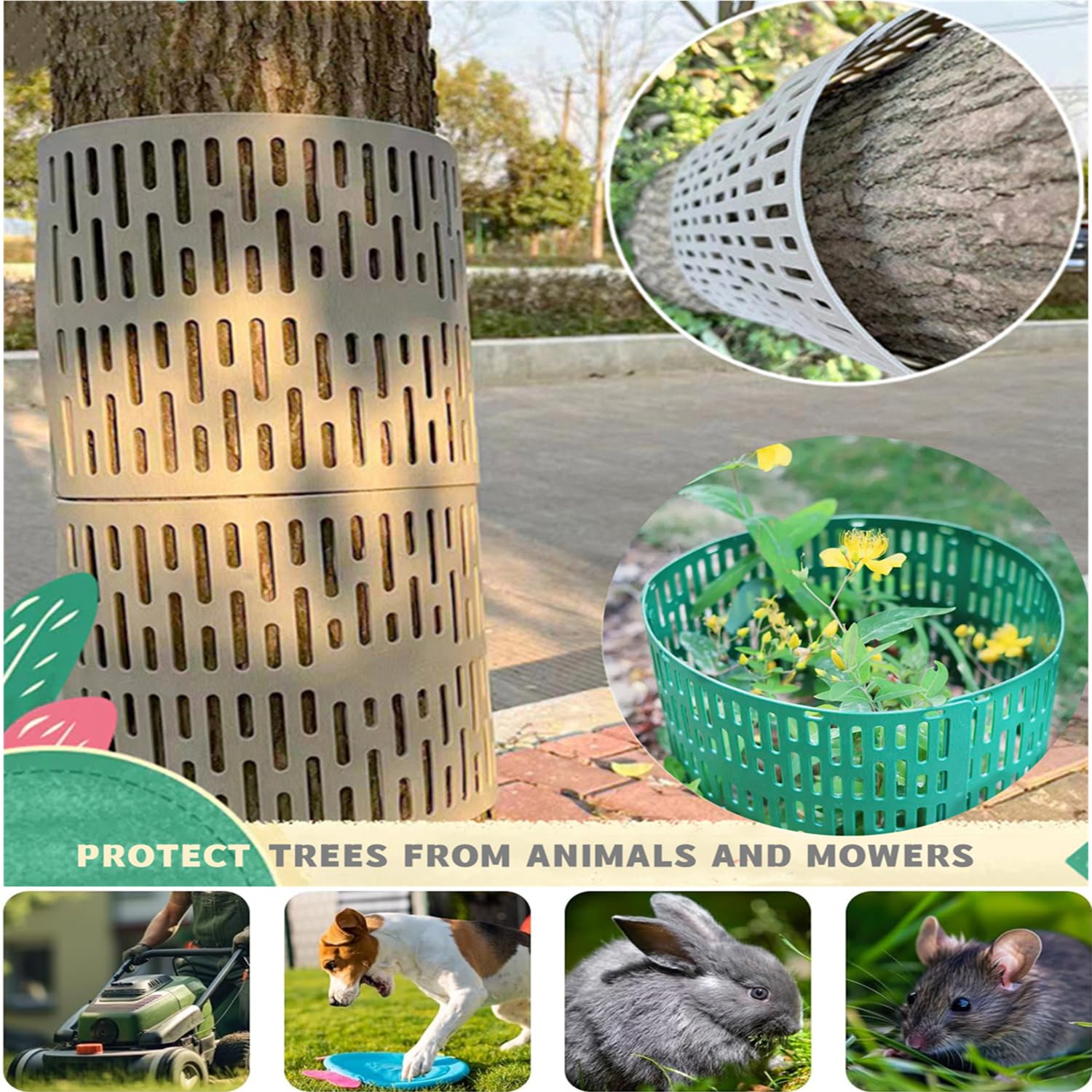 8 Pezzi Protezione per tronco d'albero Con 20 Cravatte Zip, Protezione per Alberi per prevenire i Tosaerba,Protezioni per Corteccia,Protezione Dell'albero in Plastica Resistente Alle Intemperie