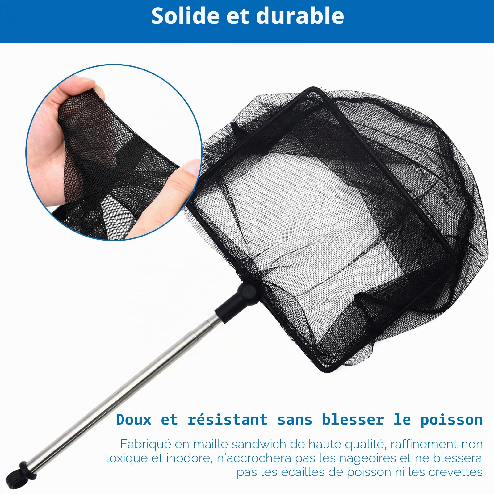 Épuisette Télescopique 26-45 CM Epuisette Aquarium Mini Réglable Poissons Télescopiques Net Petite Epuisette Aquarium pour Fish Tank Aquarium,Petits Etangs et Piscines Koi(Noir)
