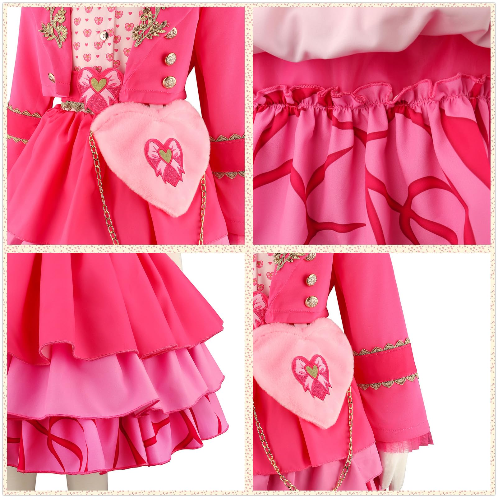 Déguisement Pink Fille Cosplay Wonderland Pink Princesse Set Rose Veste Robe et Sac Ceinture pour Carnaval Halloween Fête Anniversaire Masquerade Costume 100-150