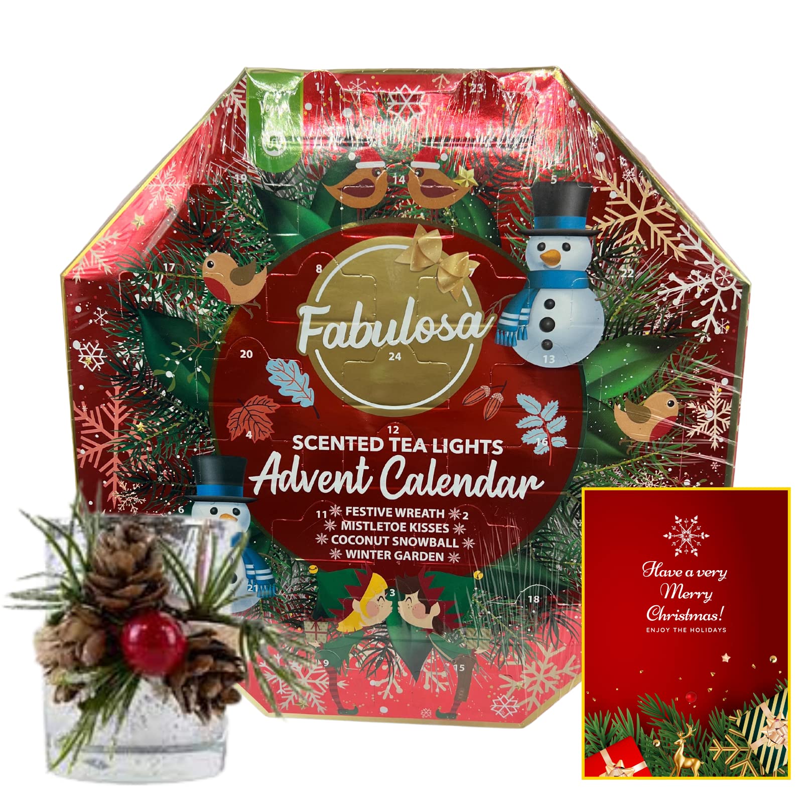 Advent Candle 2023 - Candle Advent Calendar 2023 with Glass Christmas Candle Holder and Christmas Card - 24 Scented Tea Lights - Christmas Gifts for Women & Men, Candle Gift Set, Stocking Filler