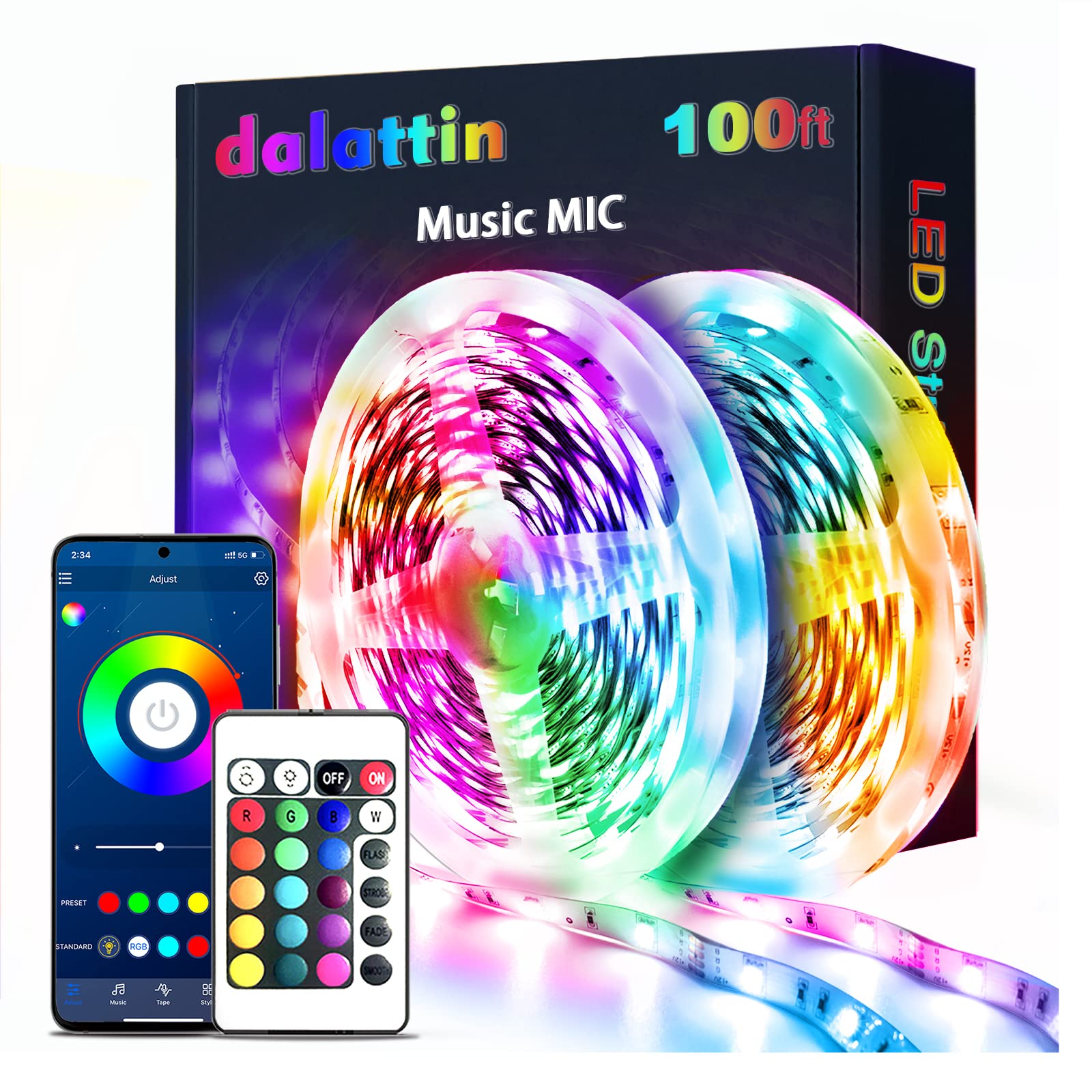 Buy Led Lights for Bedroom 100 ft Music Sync Builtin MIC More