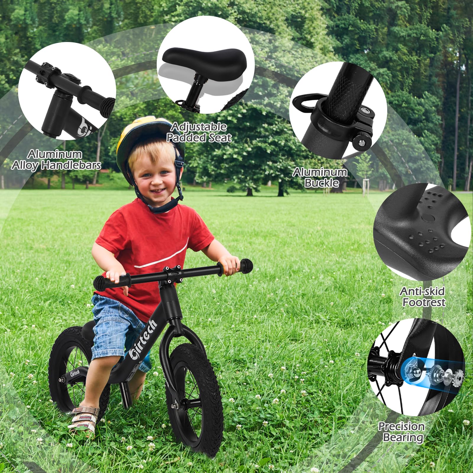 Hello-5ive Bici da 30,5 cm per ragazzi e ragazze di 3, 4, 5, 6 anni, con telaio in nylon leggero, senza pedali per bambini, con sedile regolabile e pneumatici pneumatici