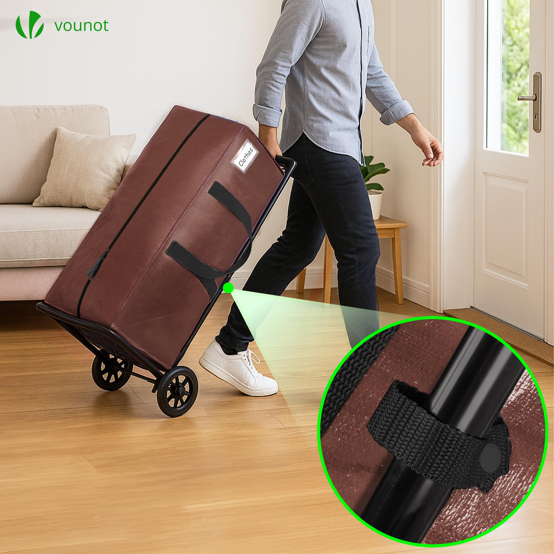 VOUNOT® Pack de 10 Bolsas de Mudanza Grandes con Asas y Correas de Mochila, Bolsas de Almacenamiento Resistentes para Guardar Ropa y Embalar, Marrón