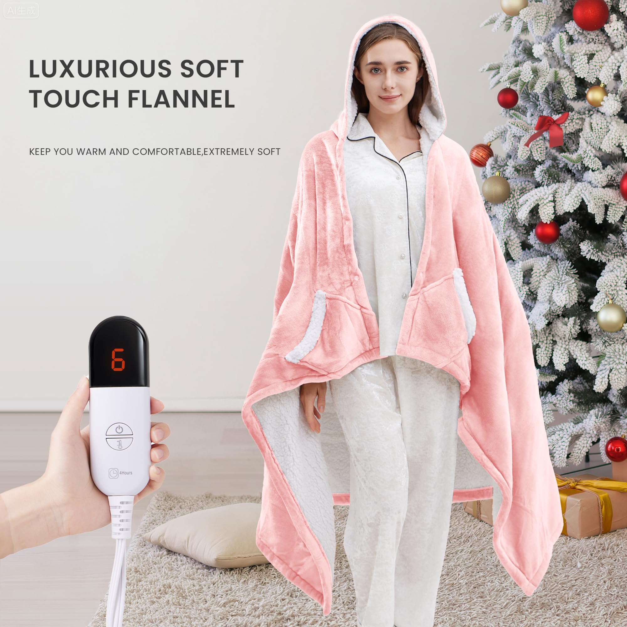 YILOTE Electric Blanket Wearable Throw - Robe with Sleeves and Foot Pockets - 7-Level Heating Auto-Off Blanket for Adults