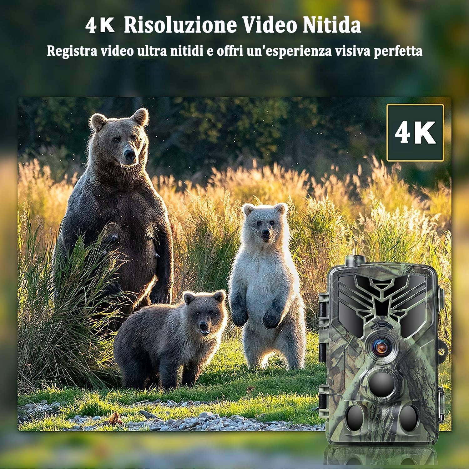 Fototrappola 4G 120MP 4K con SIM Telefonica, Fotocamera Caccia Notturna Impermeabile con Movimento Attivato