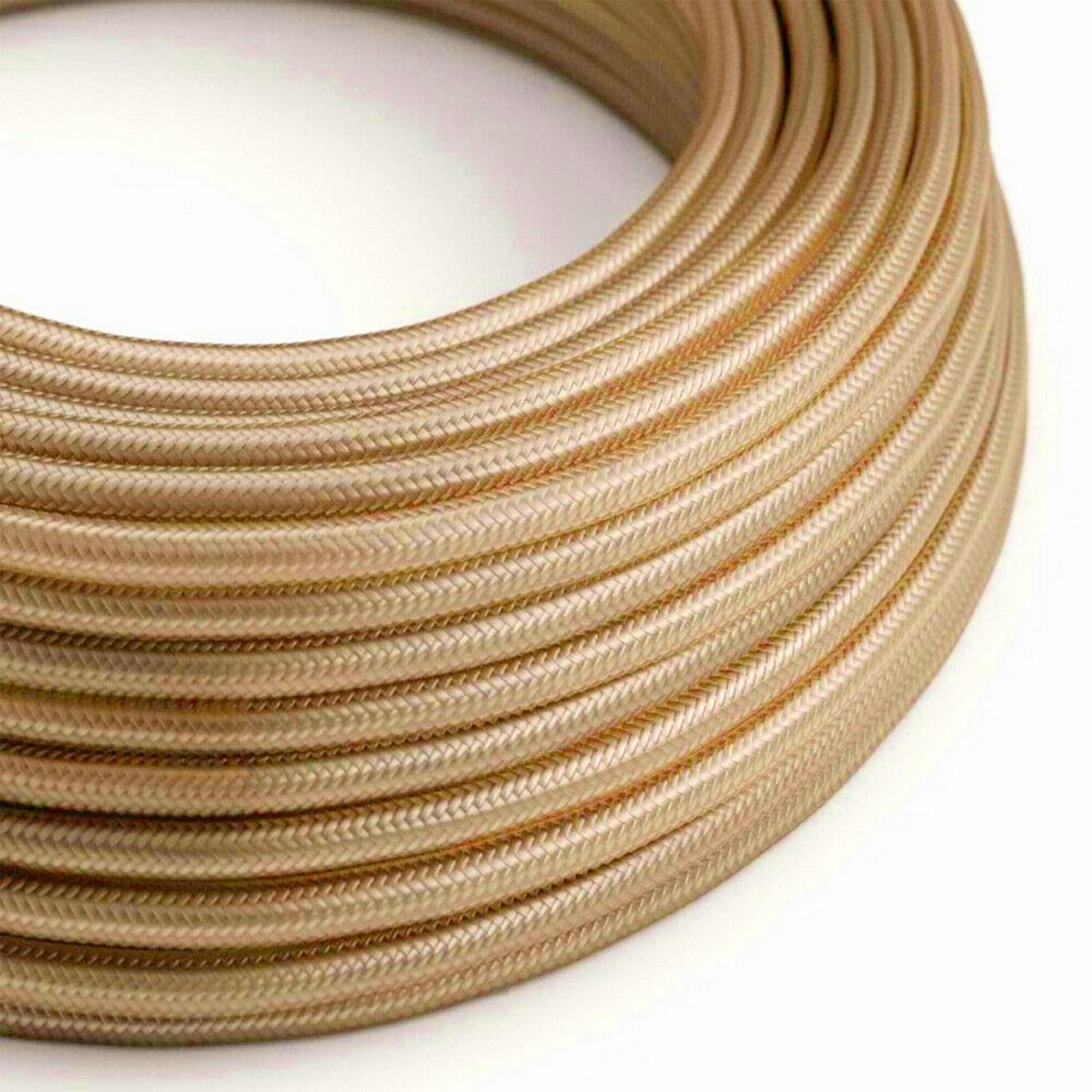 LEDSone 16.4ft Vintage 2 Core Round 18 Gauge Light Gold Cable Fabric Cloth Covered Electrical Wire, 5m 2 Conductors Lamp cable Modern Cloth Covered Wire for Pendant Light Bulb Industrial DIY Project.