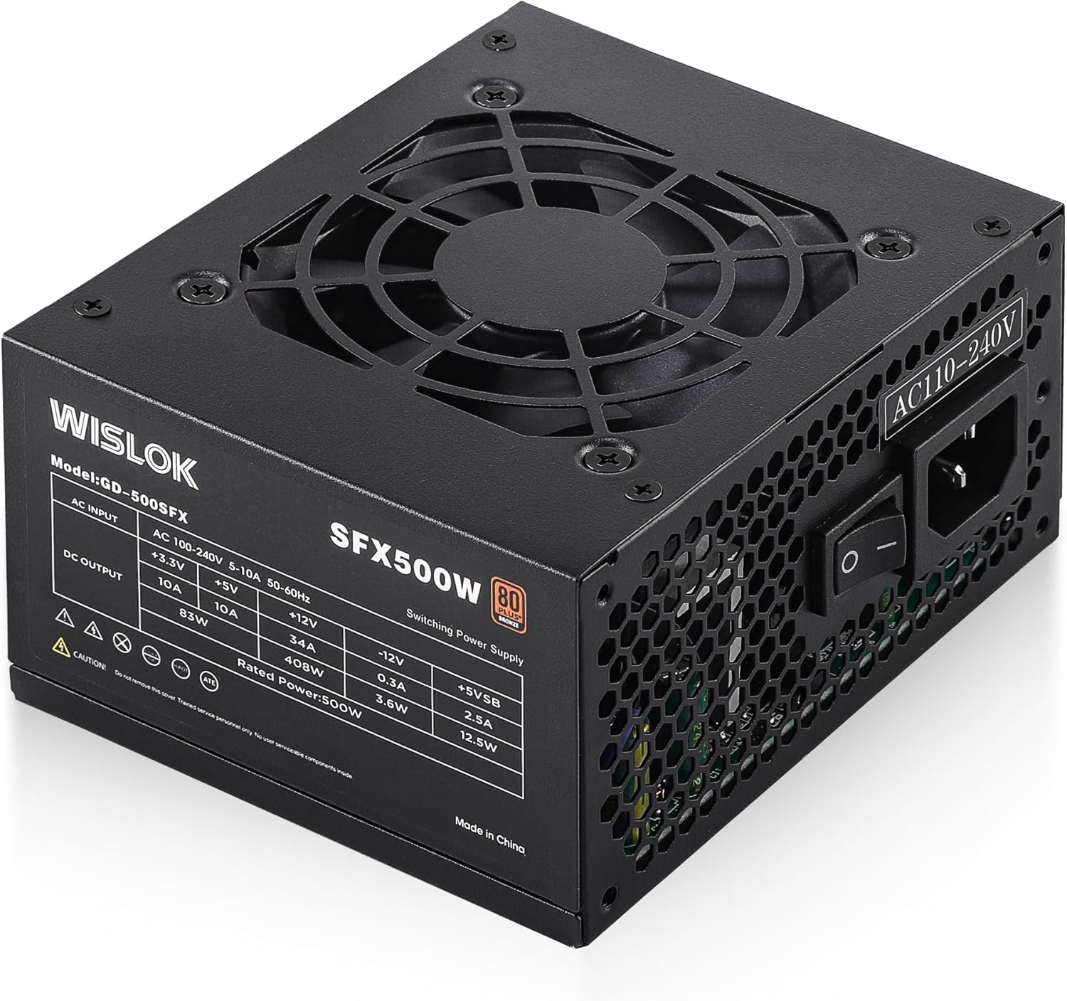 SFX Power Supply 500W PSU Non-Modular Design SFX Form Factor is Suitable for Mini-ITX/SFF/MATX PC Games and Home Theater Compatible with RTX 3060/4060