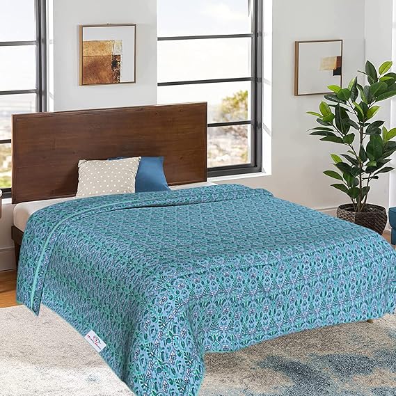 Heart Home Cotton Soft Lightweight Paisley Design Reversible Single Bed Dohar | Blanket | AC Quilt for Home & Travel (Green)