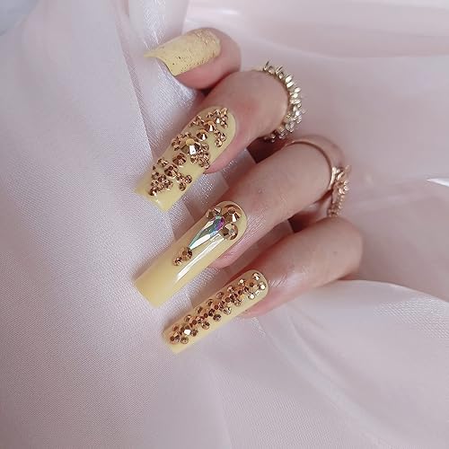 24 uñas postizas de lujo para mujer, color rojo, súper largas, rectangulares, acrílicas, para salón de belleza, brillantes, para mujeres y niñas