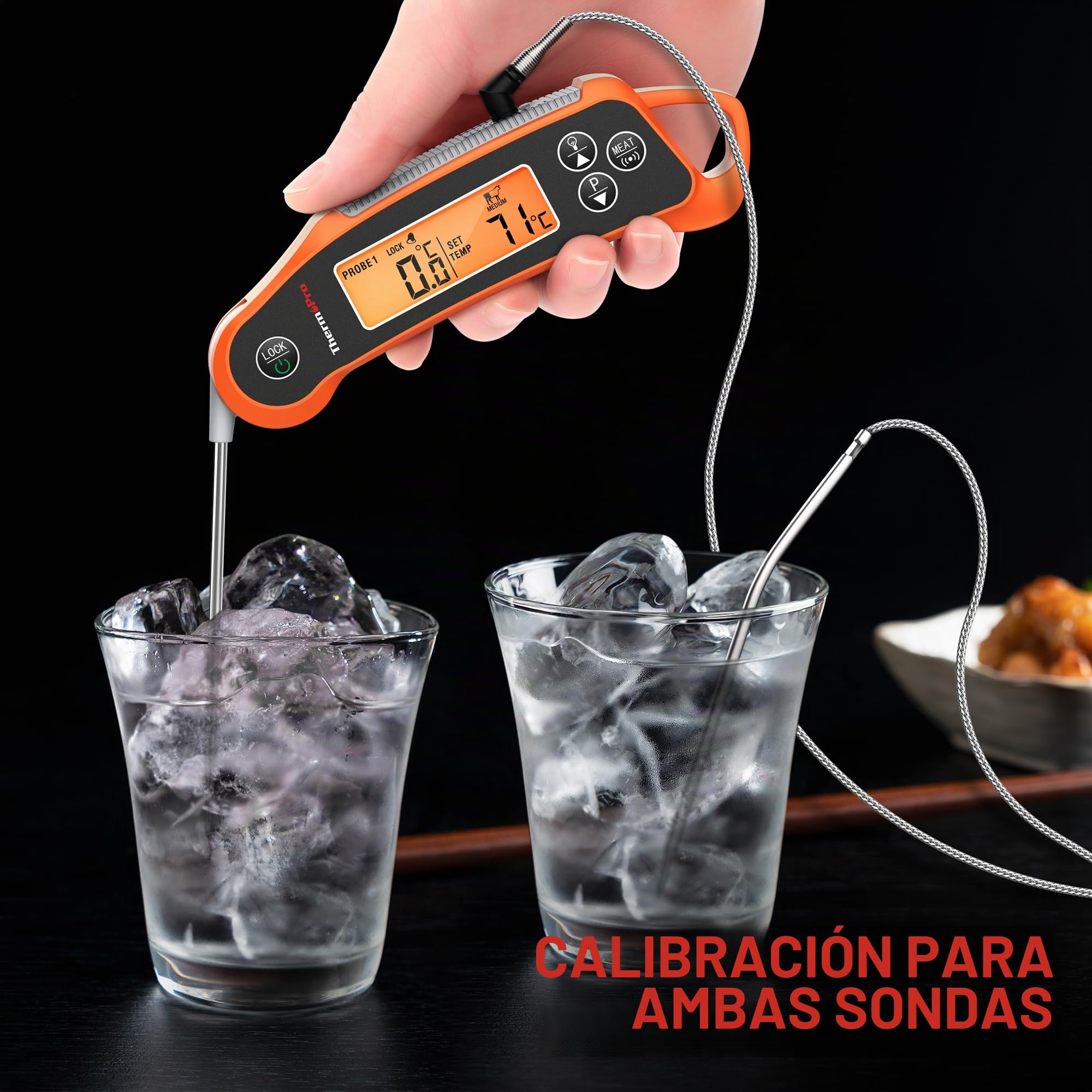 ThermoPro TP710 Termómetro de Cocina de Lectura Instantánea para Alimentos, Termómetro para Carne Impermeable 2 en 1 con Sondas Duales y Pantalla de Temperatura Dual para Horno