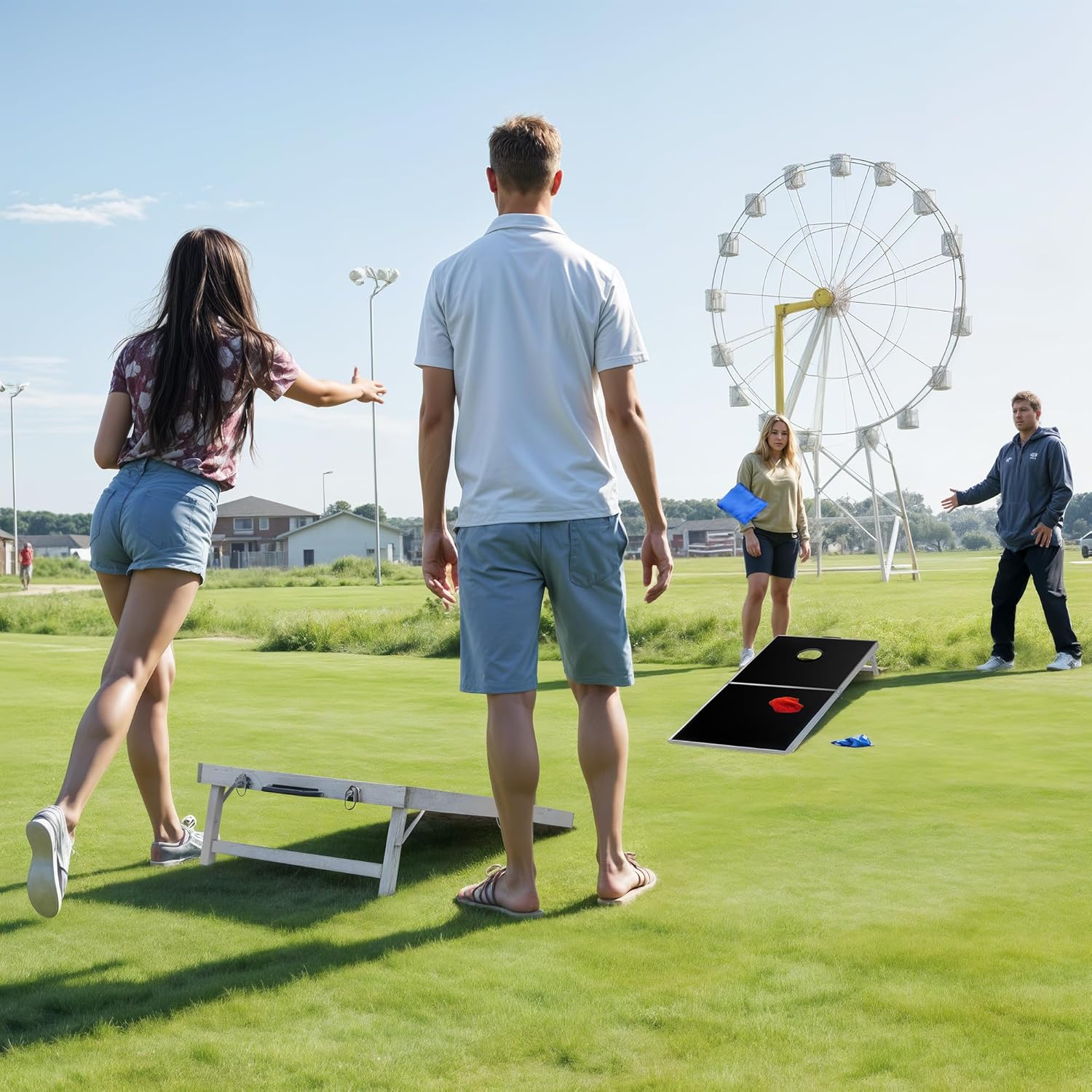 Nova Microdermabrasion Cornhole Game Set Includes 8 Regulation Bean Bags 2 Aluminum Cornhole Boards w/Carrying Case for Beach Lawn, Tailgating Party Backyard BBQ