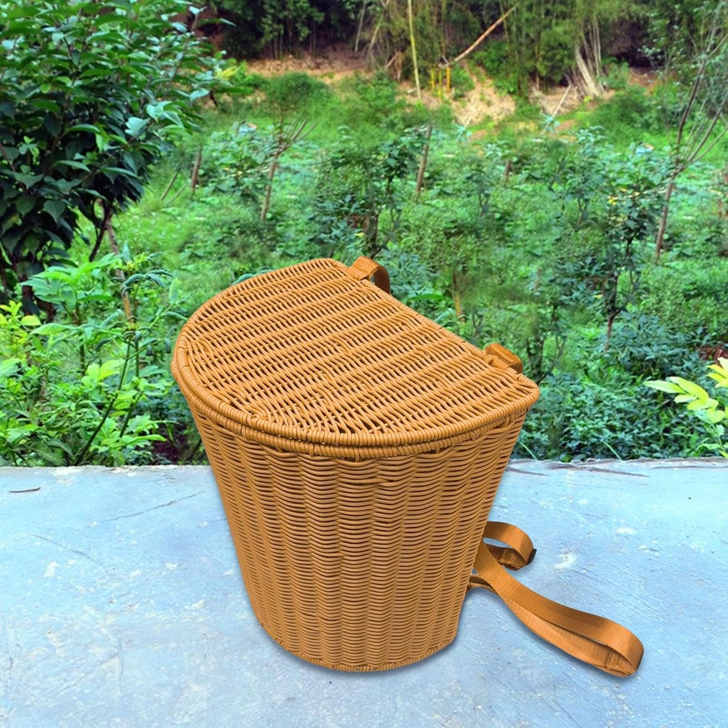 PP Basket Backpack with Lid for Garden Use with Shoulder Straps 13.4x9.4x13.7inch Handmade