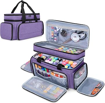 LUXJA Large Sewing Organizer Bag with 5 Detachable Dividers, Purple | 2 Layers Sewing Storage Bag with Multiple Pockets for Threads, Needles, Scissors, Craft Supplies Bag Only