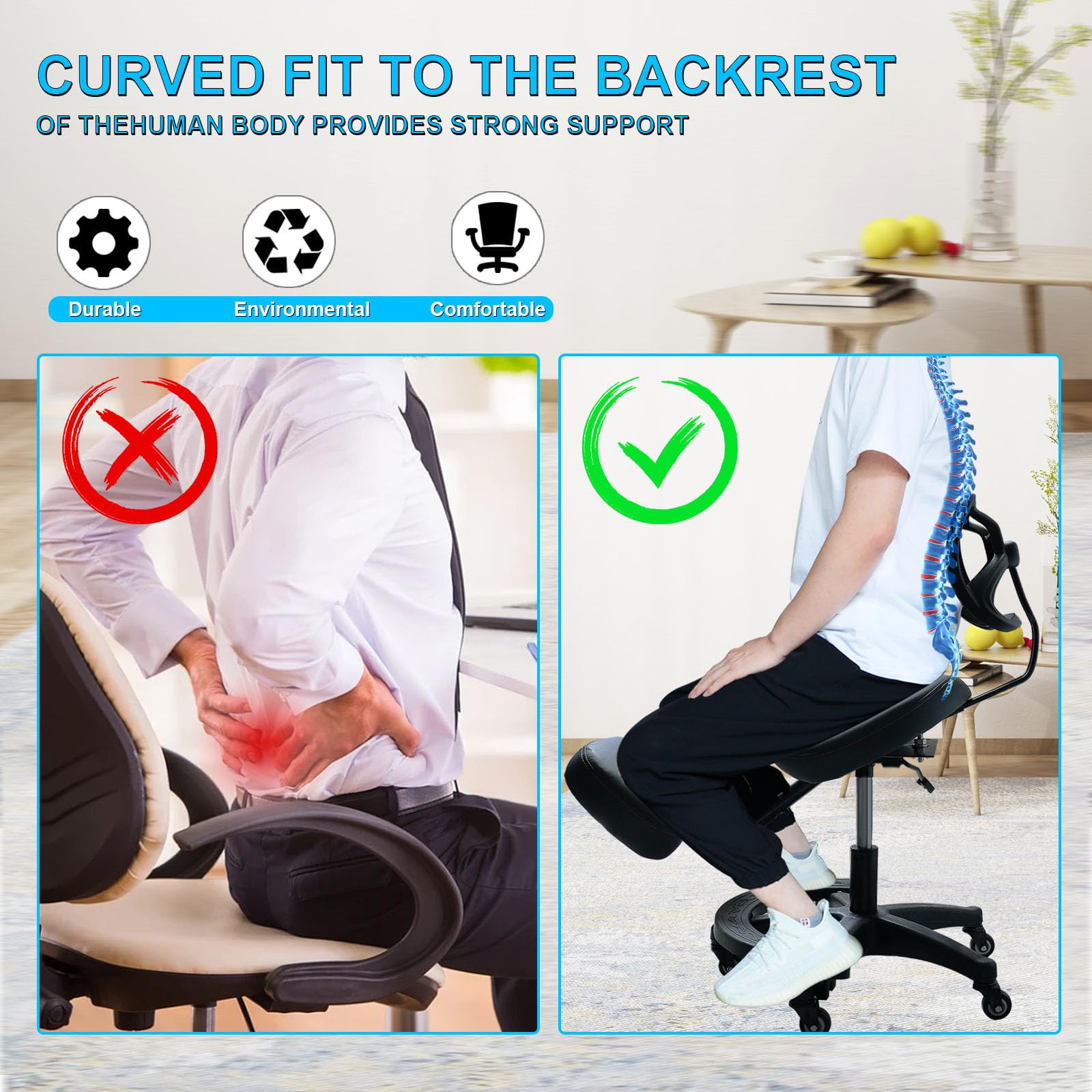 ZZYY Chaise Ergonomique À Genoux, Siège De Posture À Hauteur Réglable, Chaise De Bureau avec Roues Pivotantes 360, Chaise De Bureau À Genoux D'ordinateur Mobile